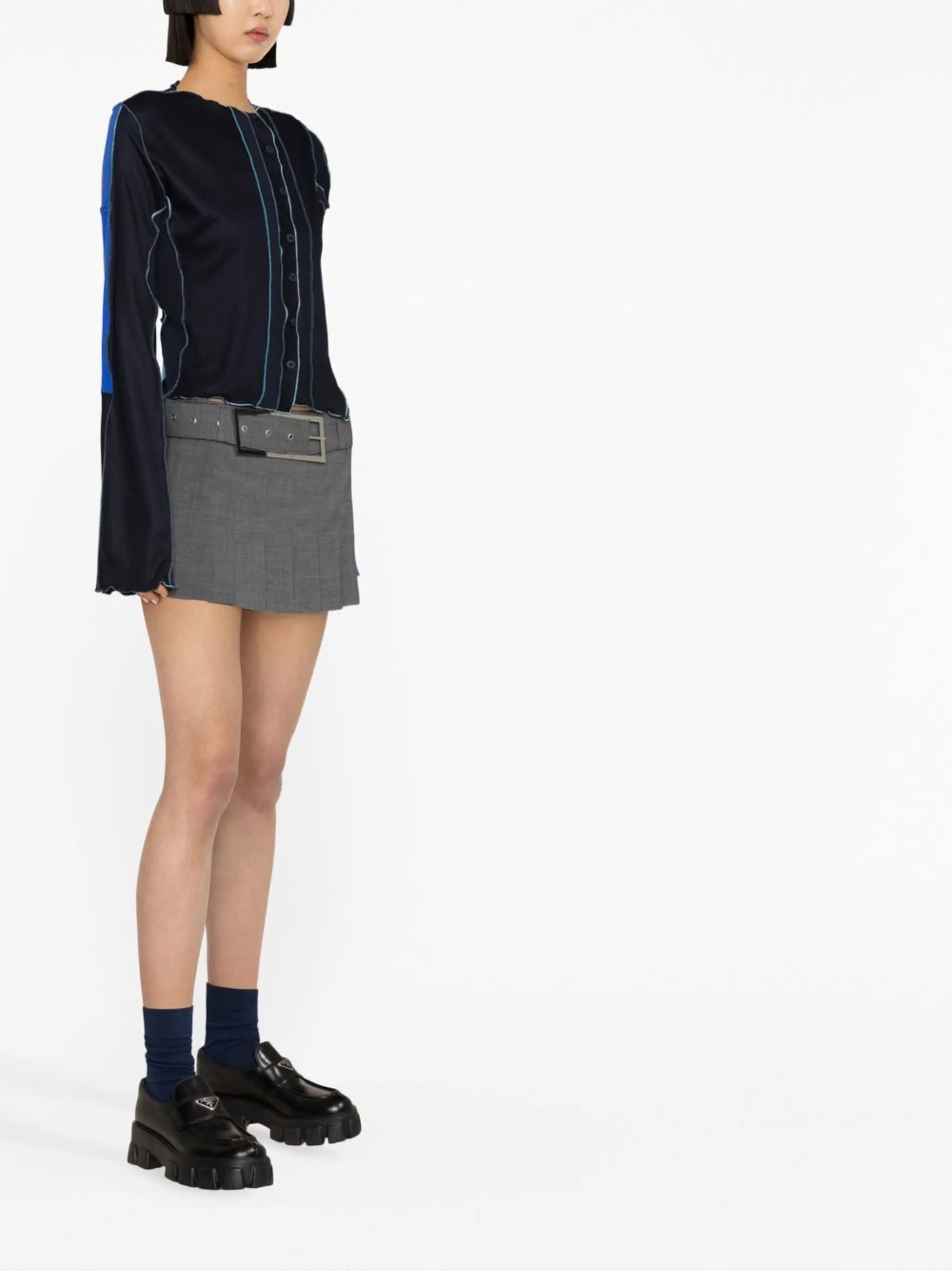 ruffle-detail patchwork cardigan