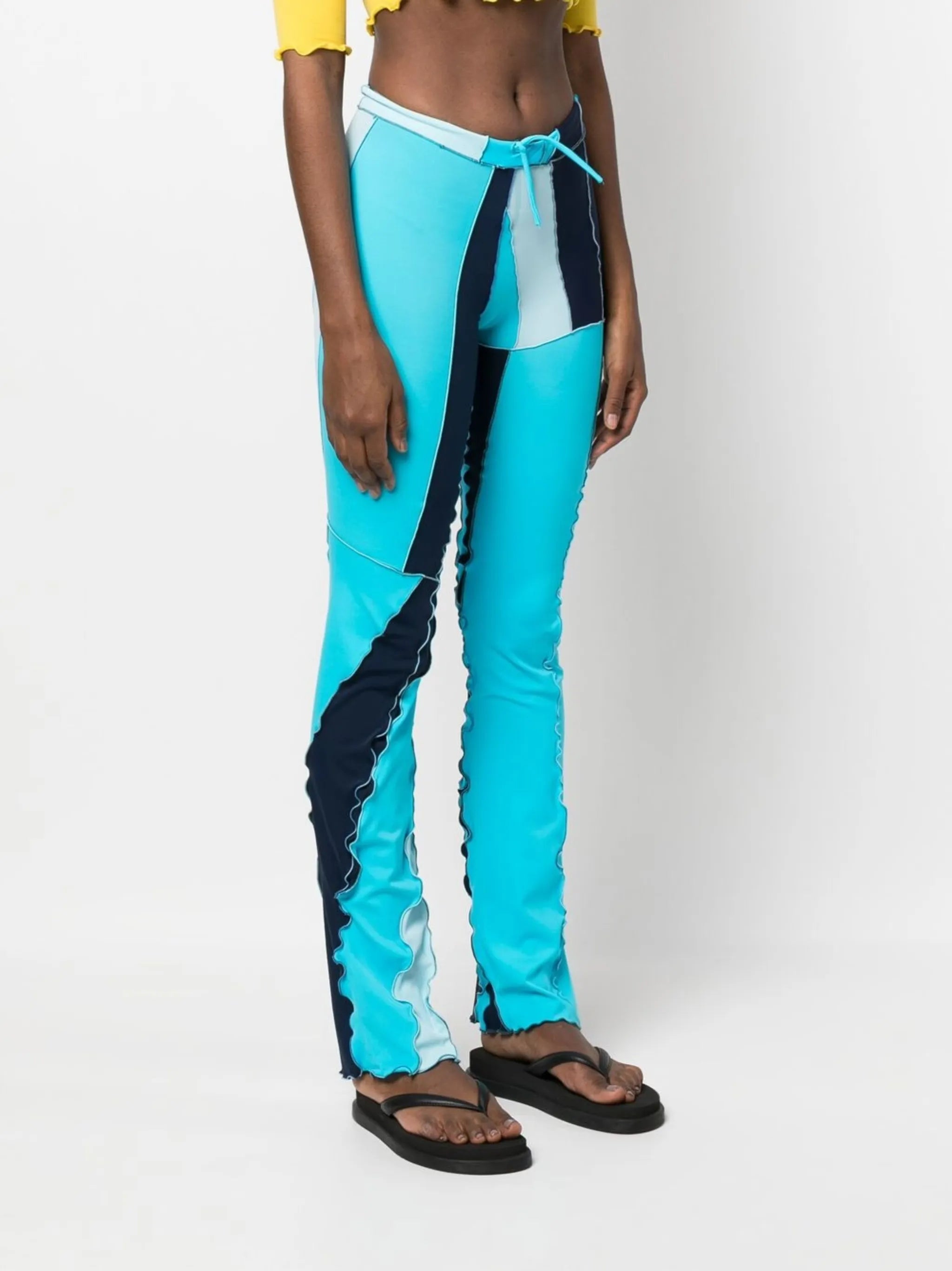 colour-block ruffled slim trousers