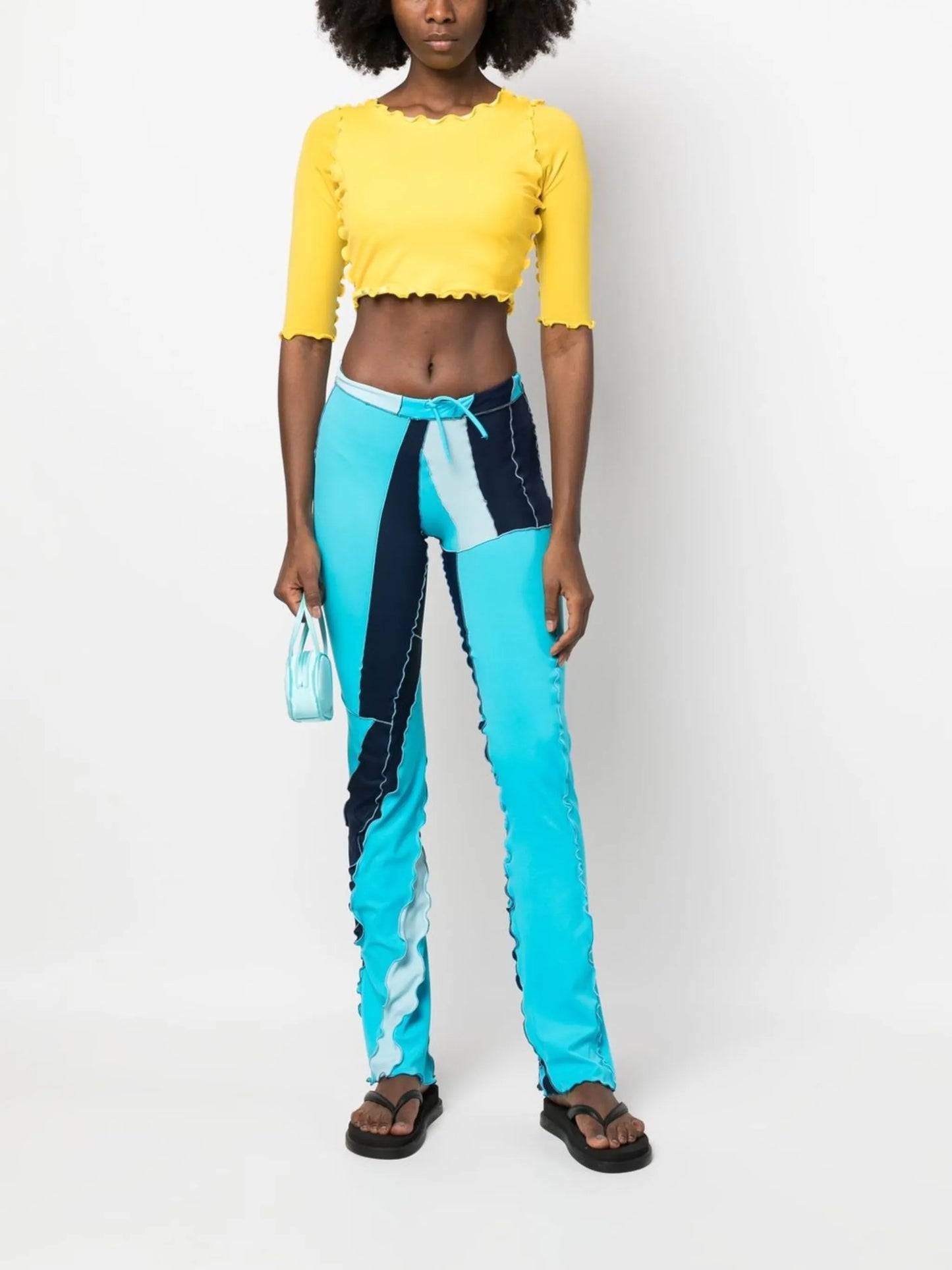colour-block ruffled slim trousers