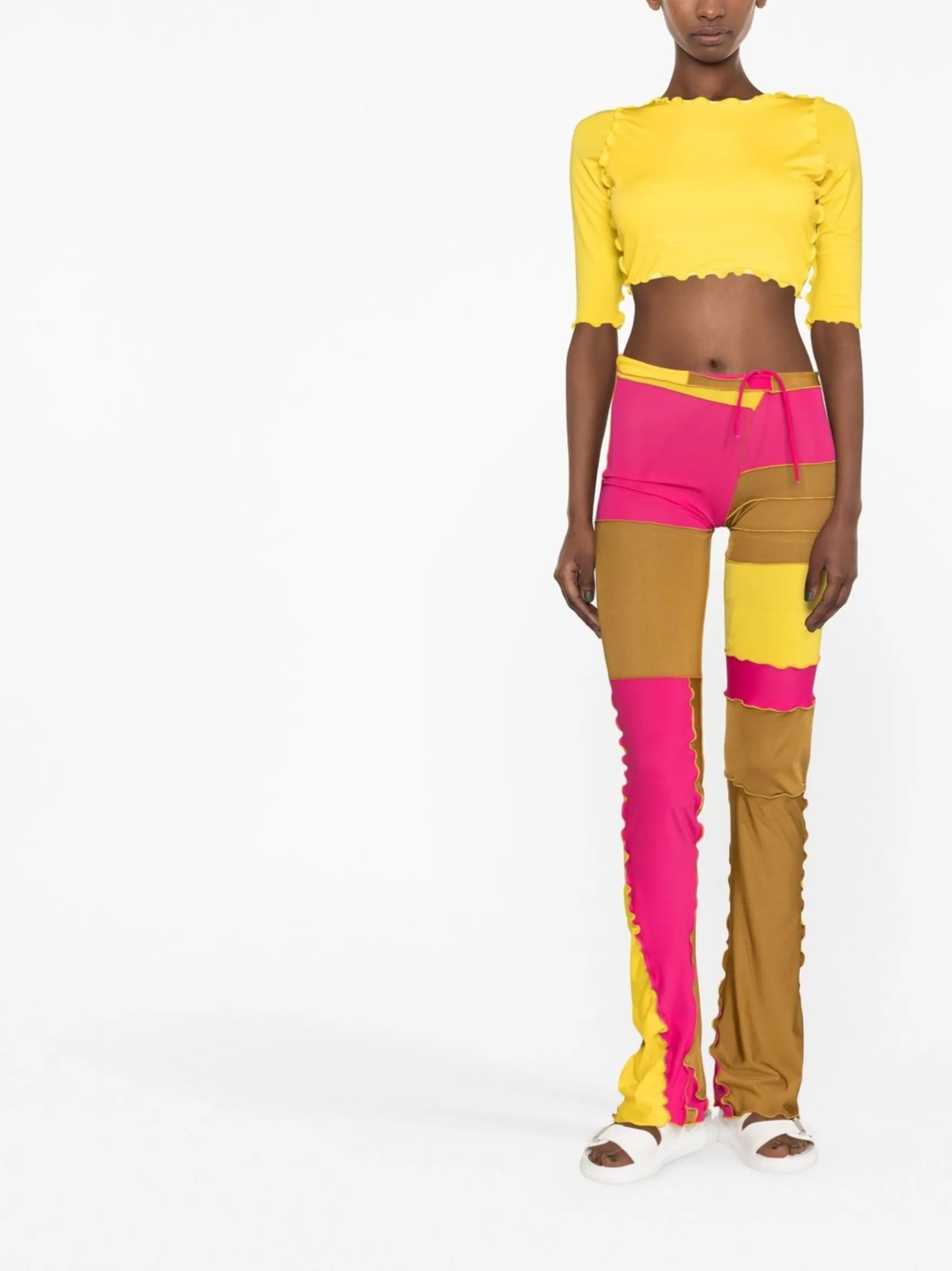 patchwork slim-fit trousers