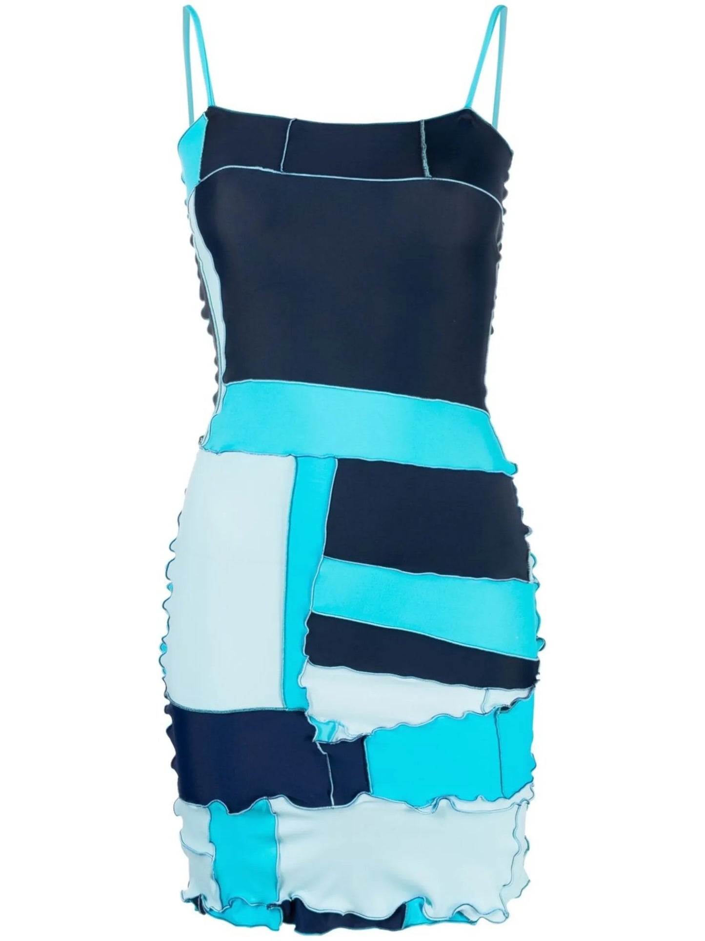 Blue Lettuce Detail Patchwork Mini Dress