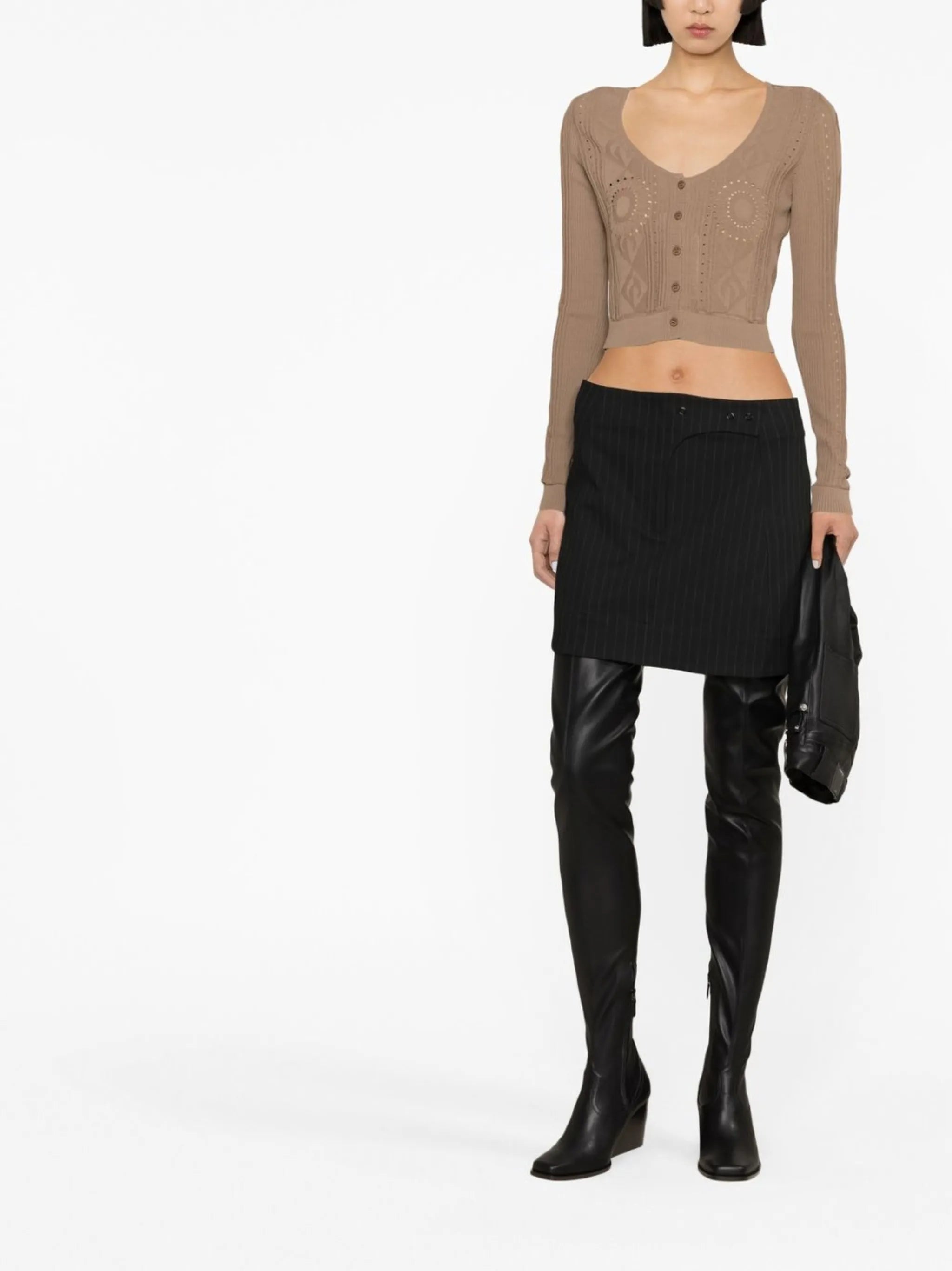 pointelle-knit cropped cardigan