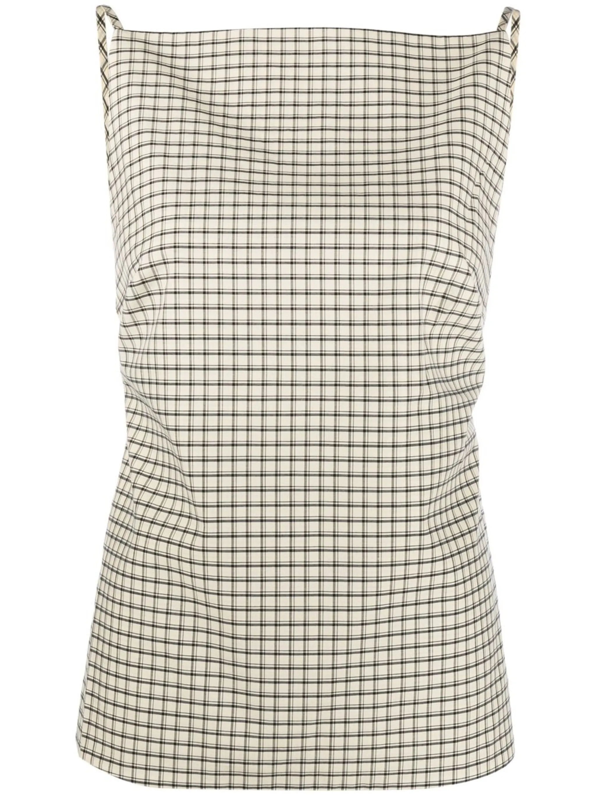 square-neck check-pattern top