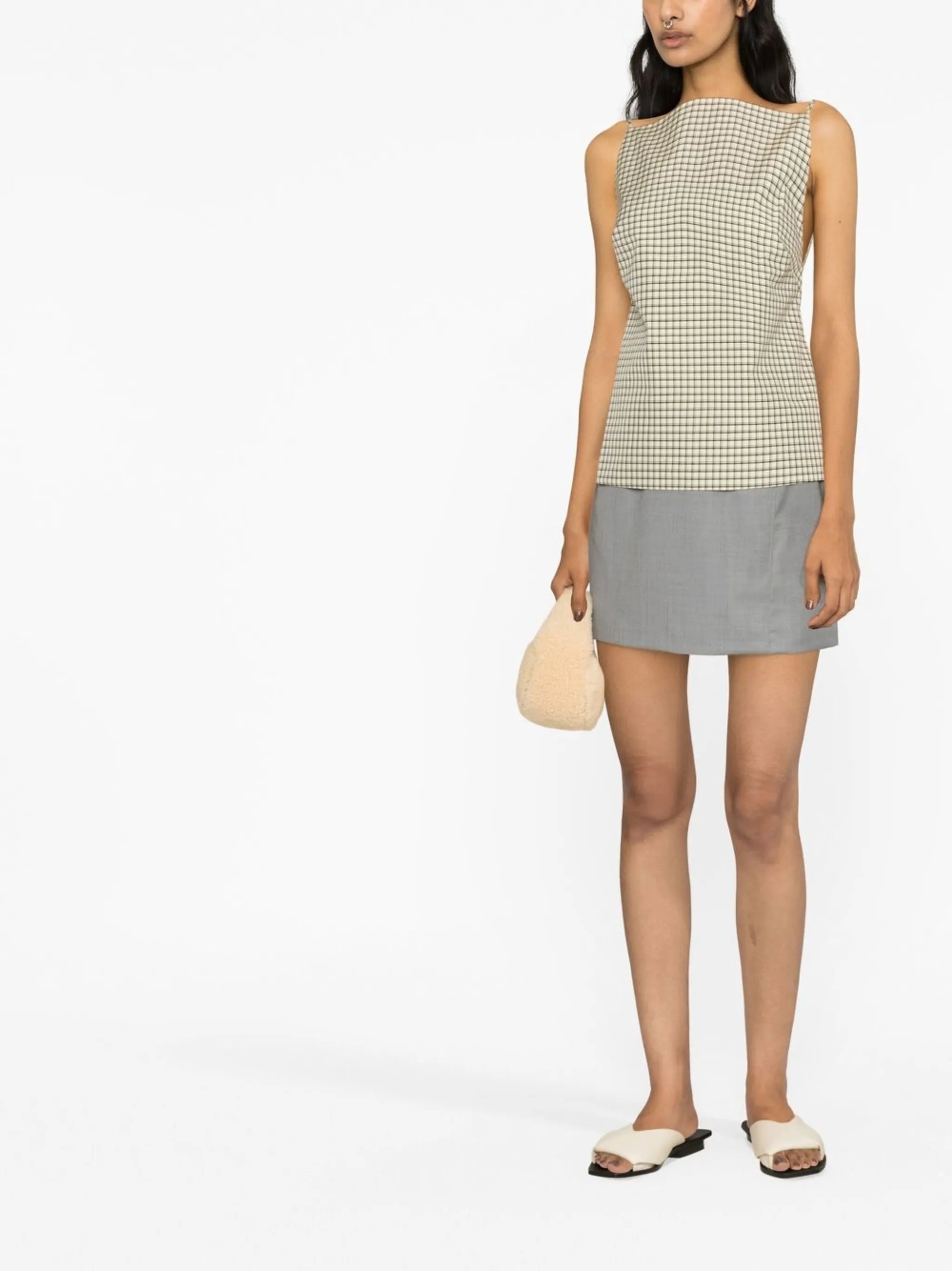 square-neck check-pattern top