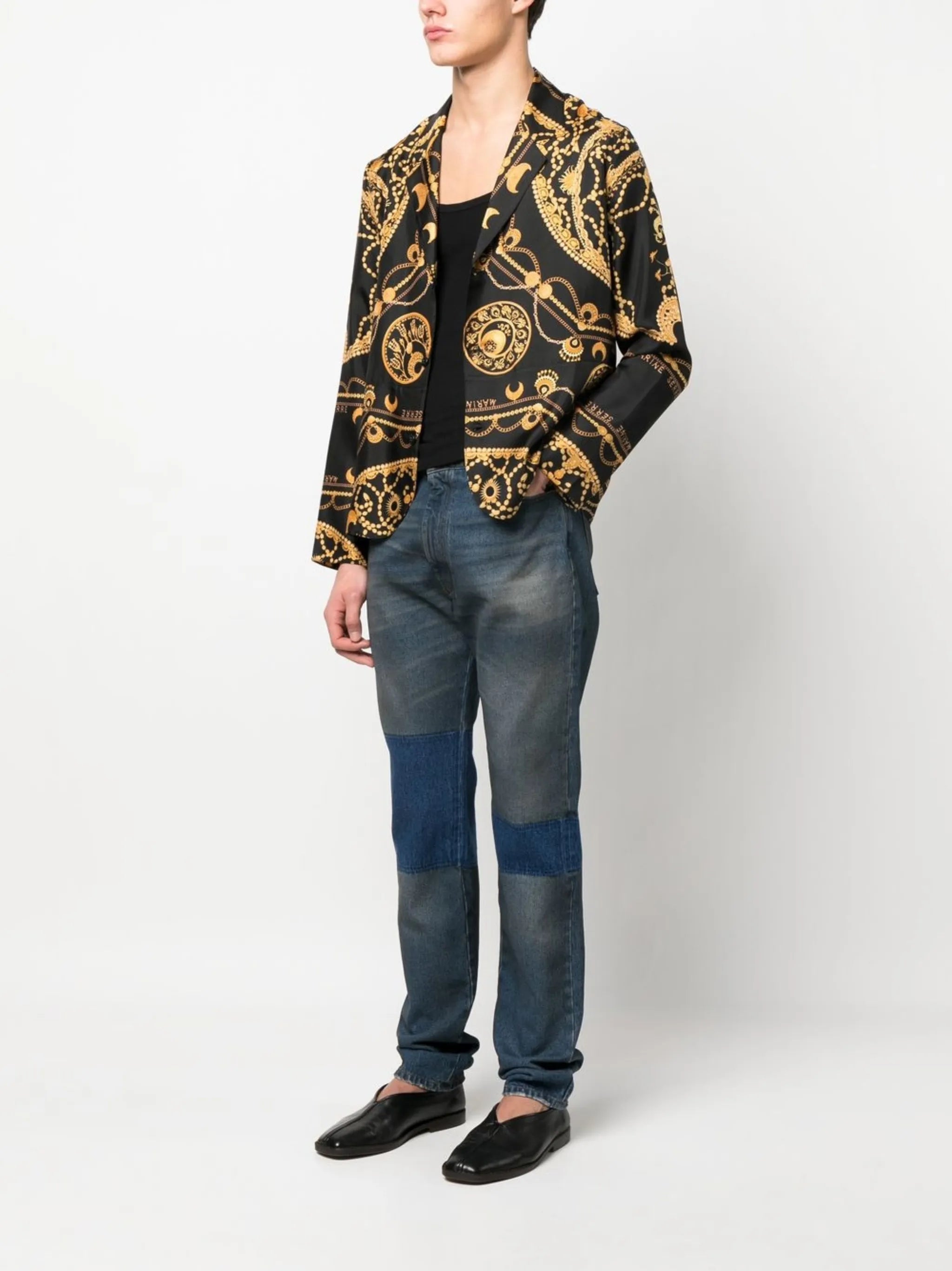 Ornament Jewelry printed silk shirt