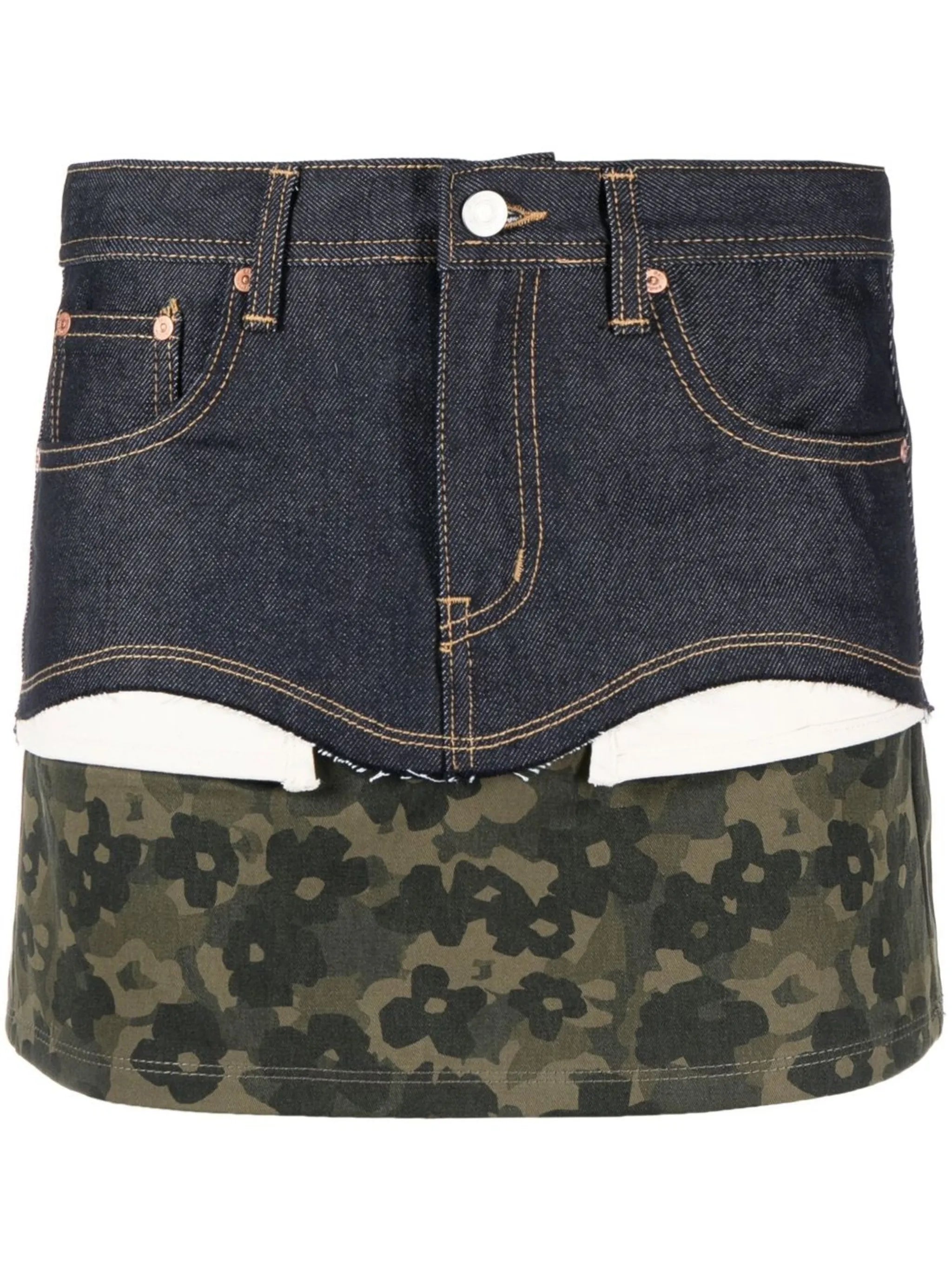 cut-out paneled denim skirt