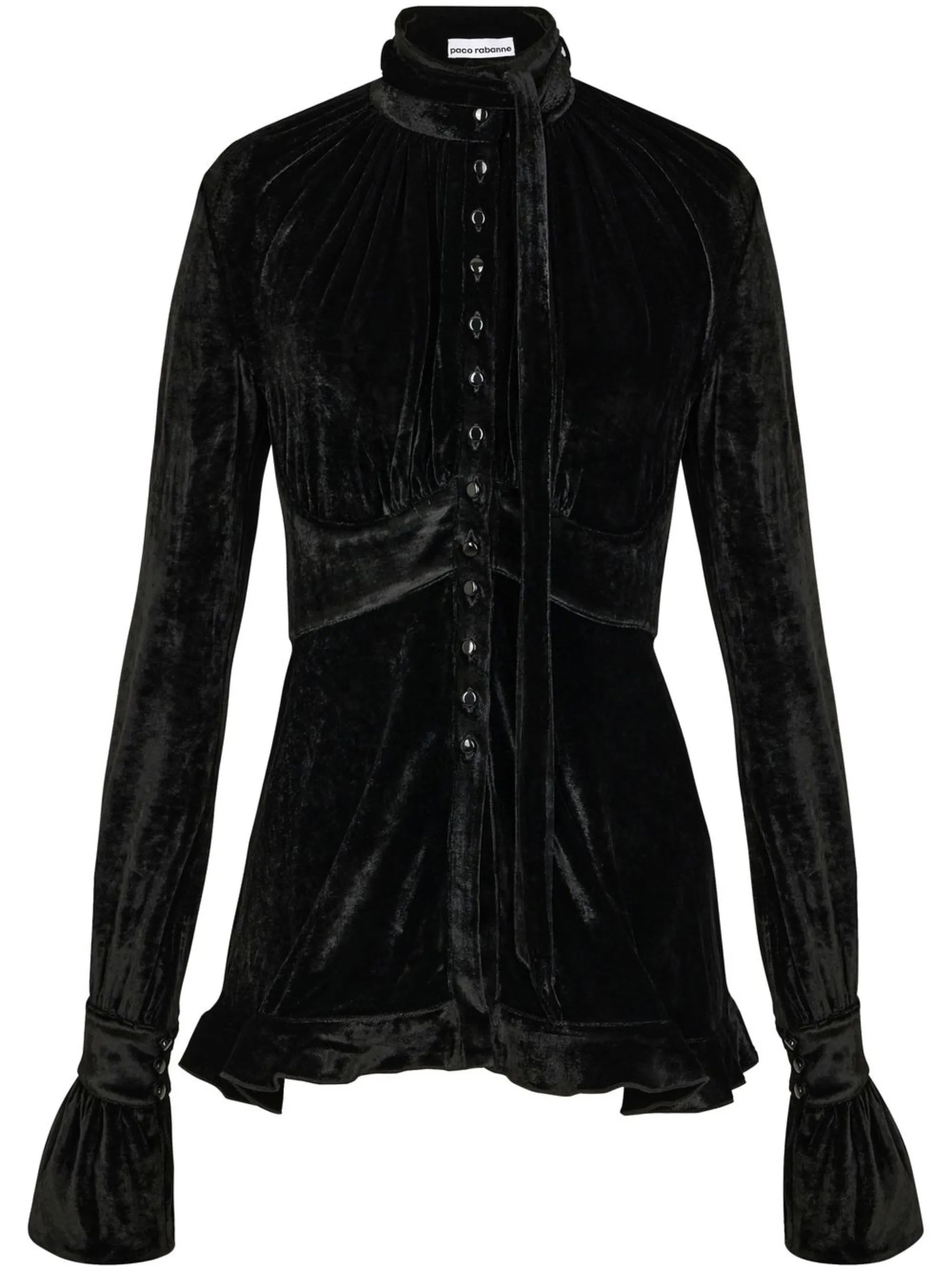 velvet crystal-button blouse