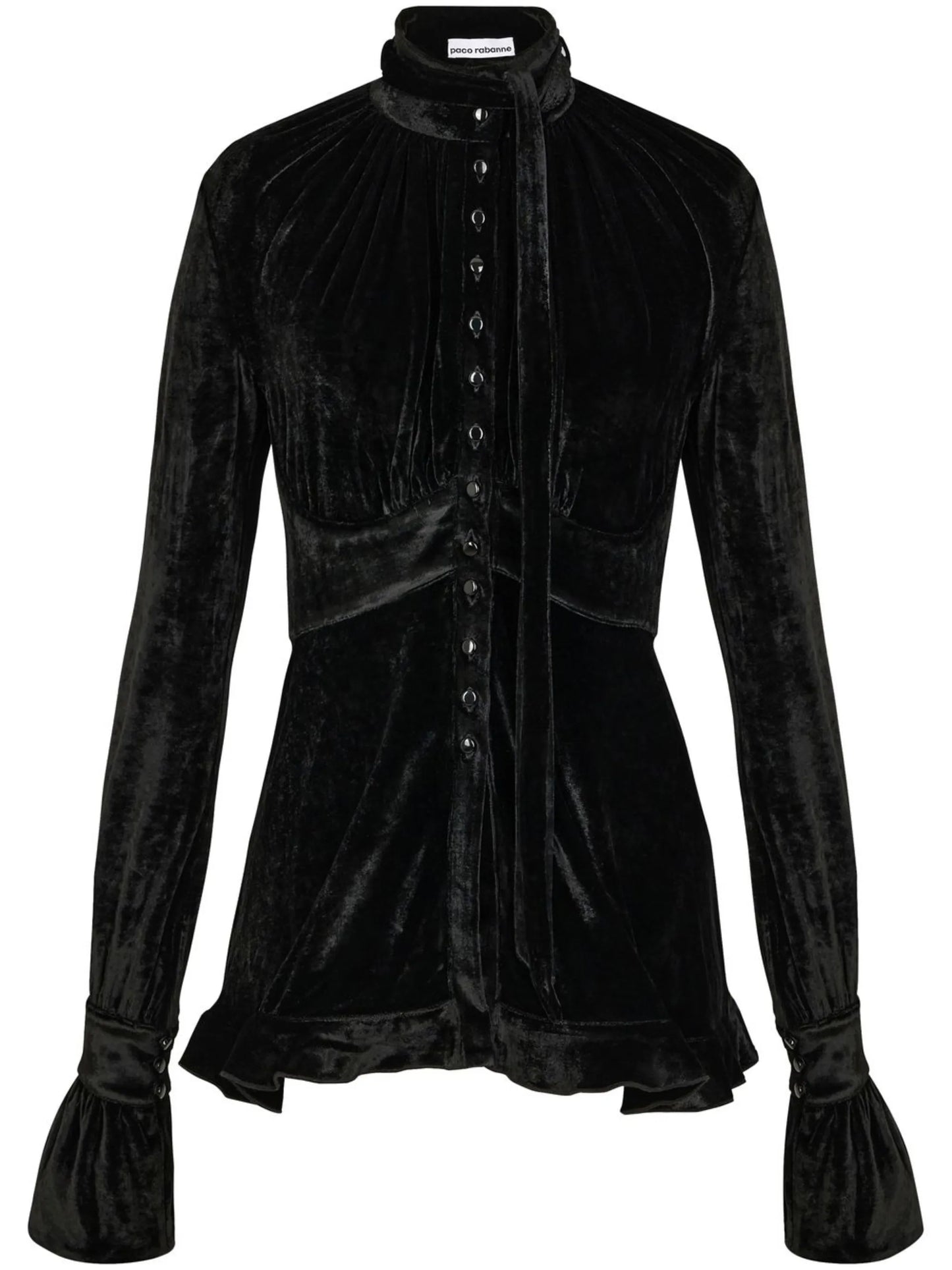 velvet crystal-button blouse
