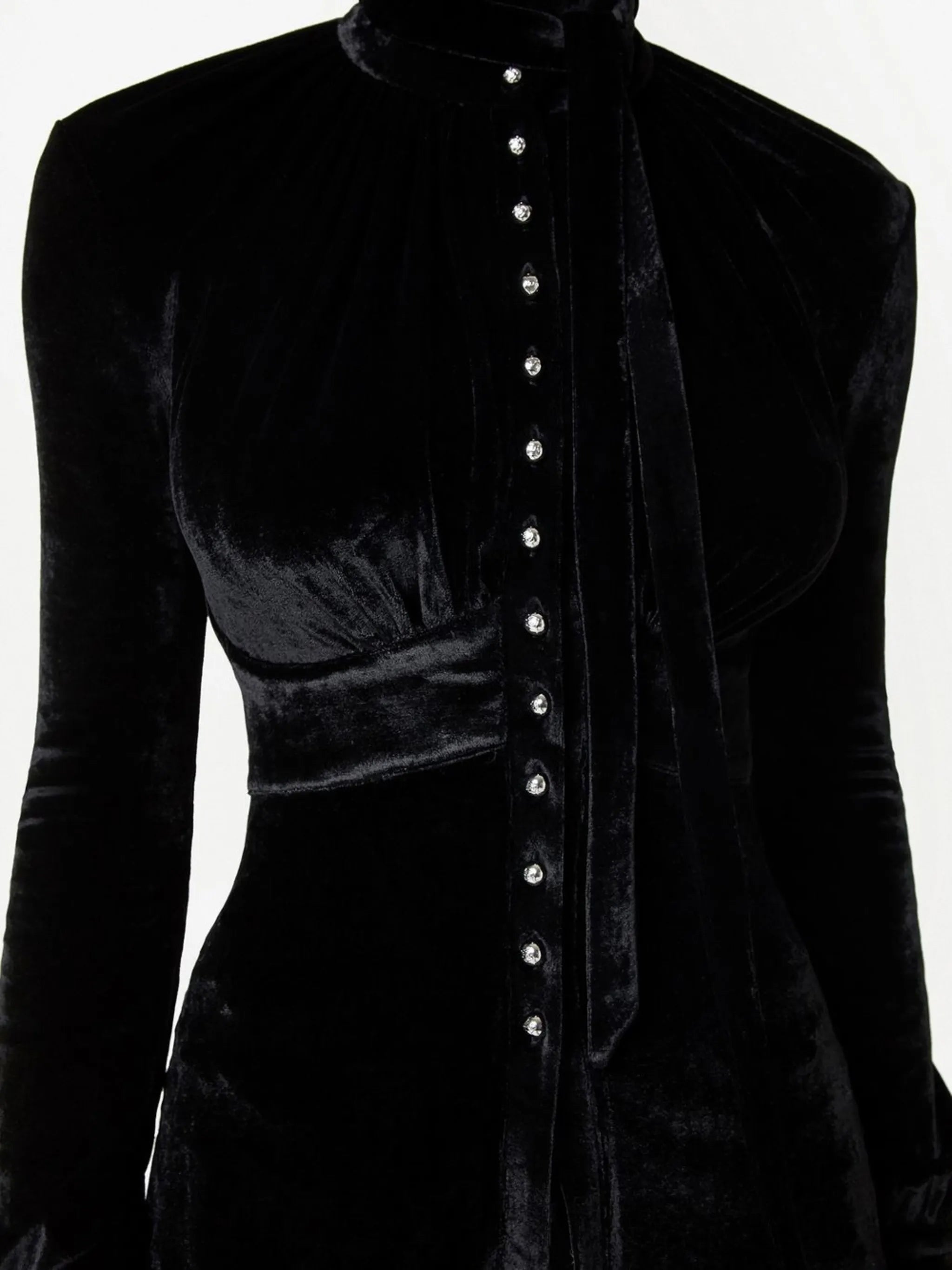 velvet crystal-button blouse