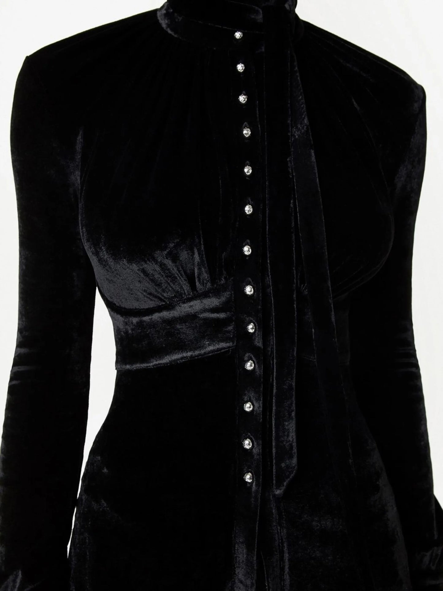 velvet crystal-button blouse