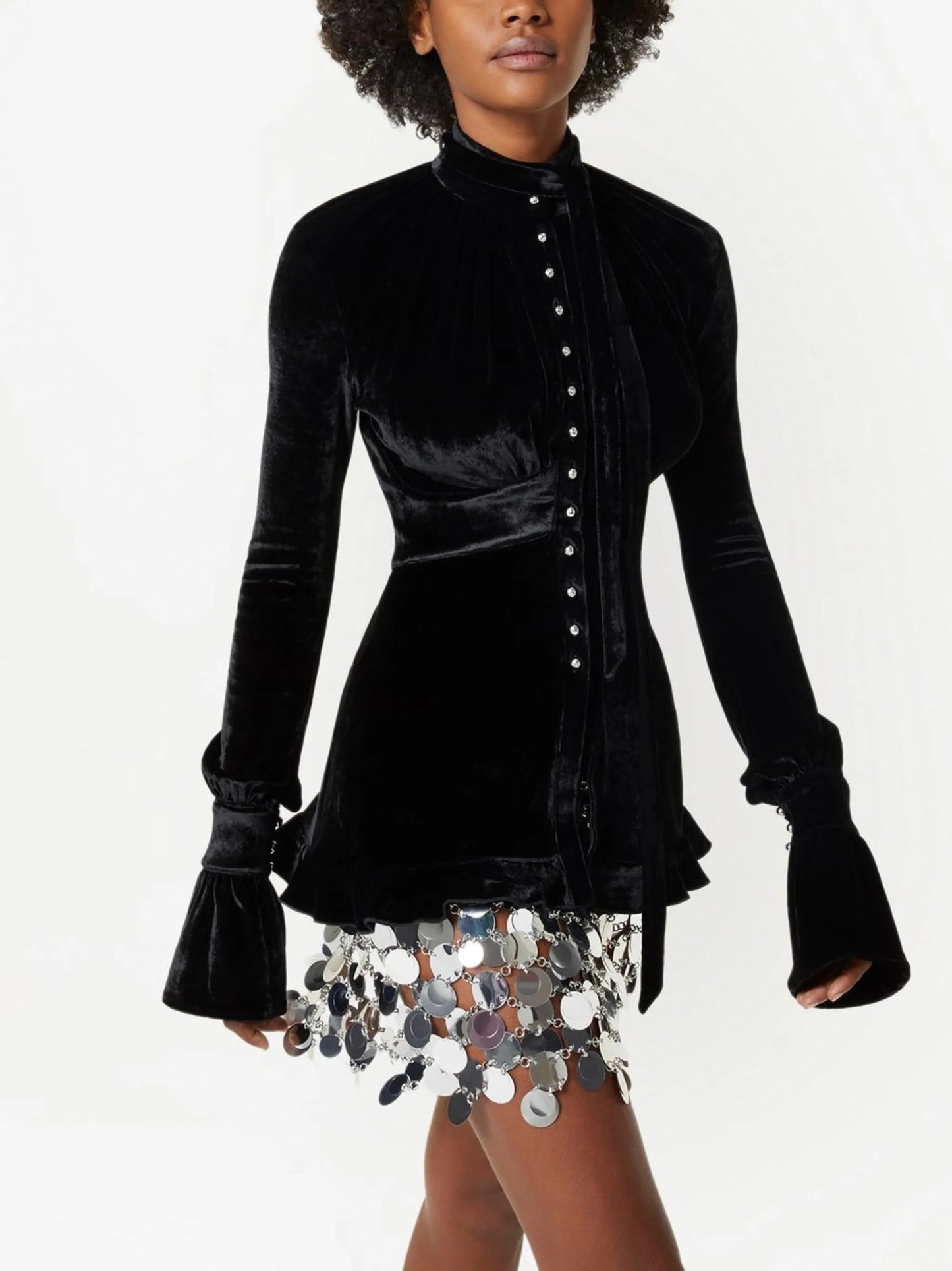 velvet crystal-button blouse