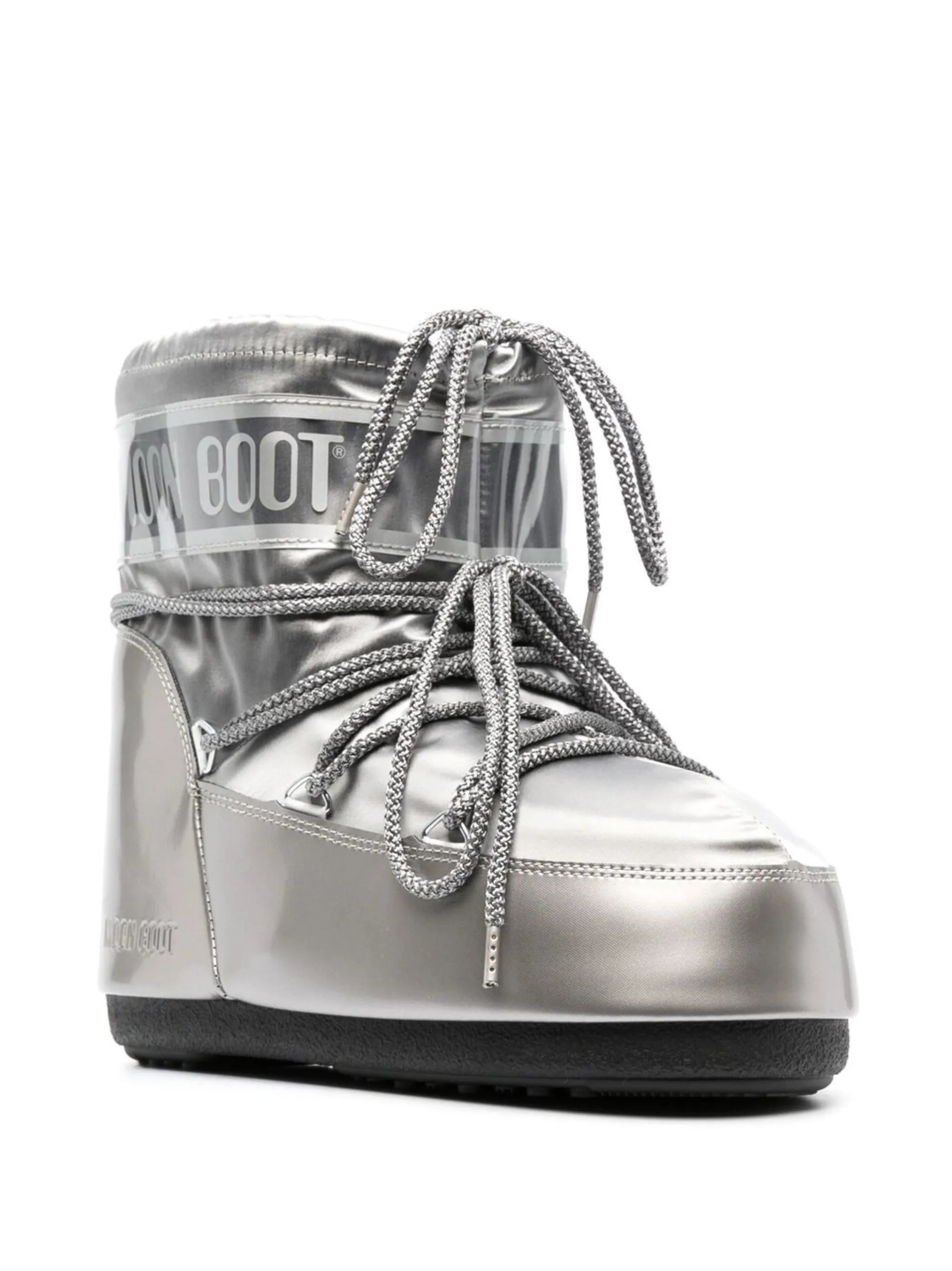 Icon Low glance silver satin boots