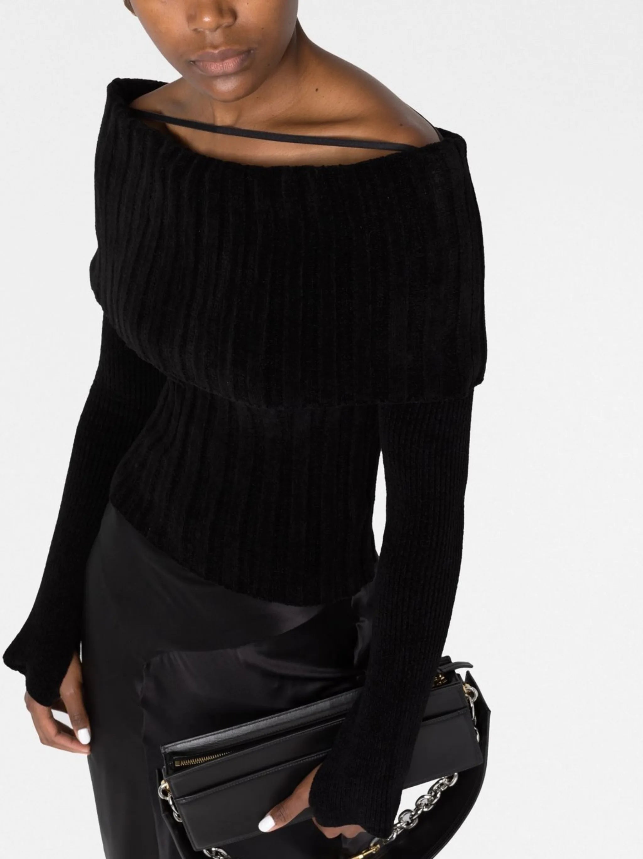 off-shoulder ribbed-knit jumper