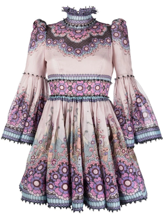 Celestial bell-sleeve minidress