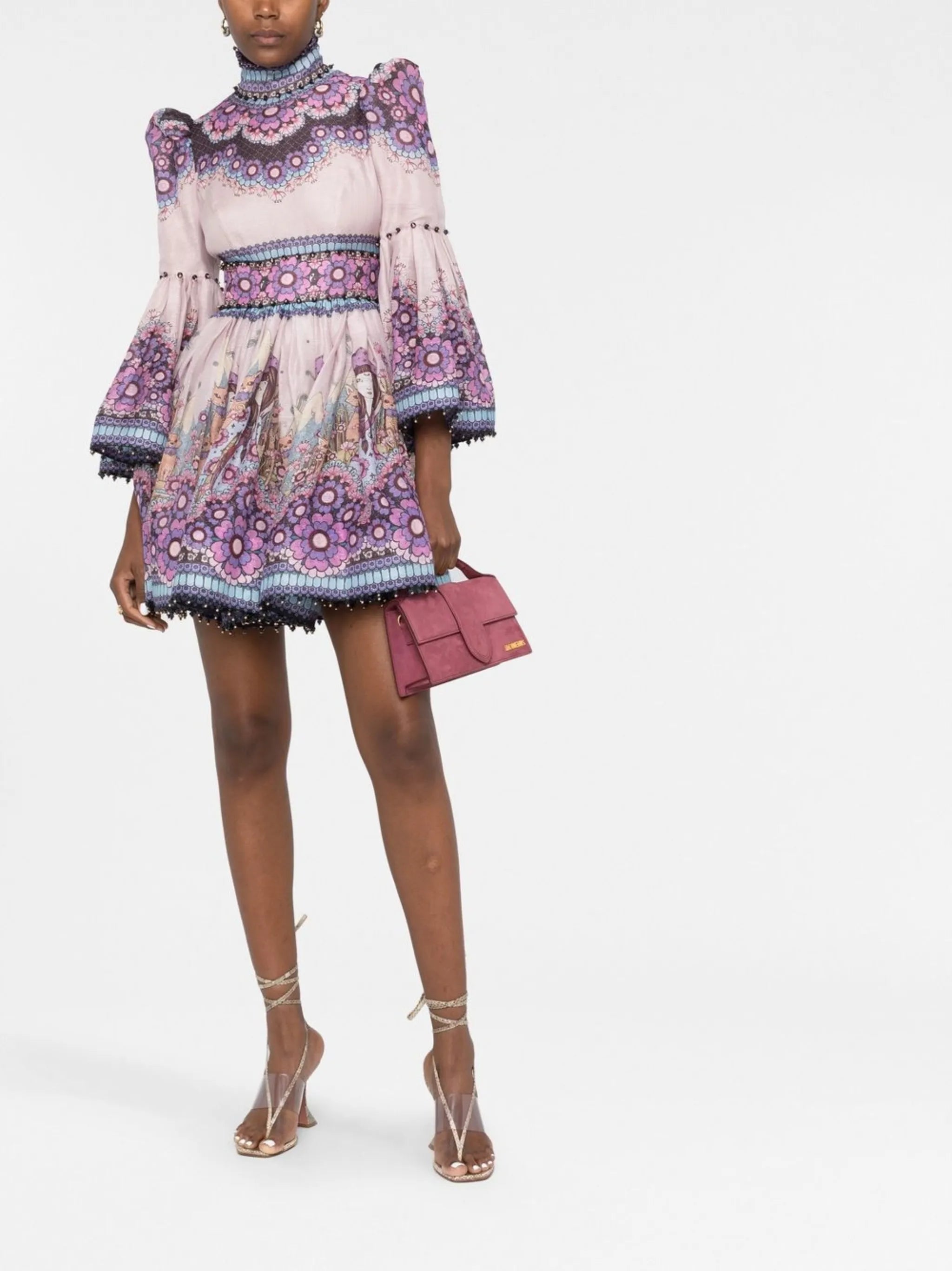 Celestial bell-sleeve minidress