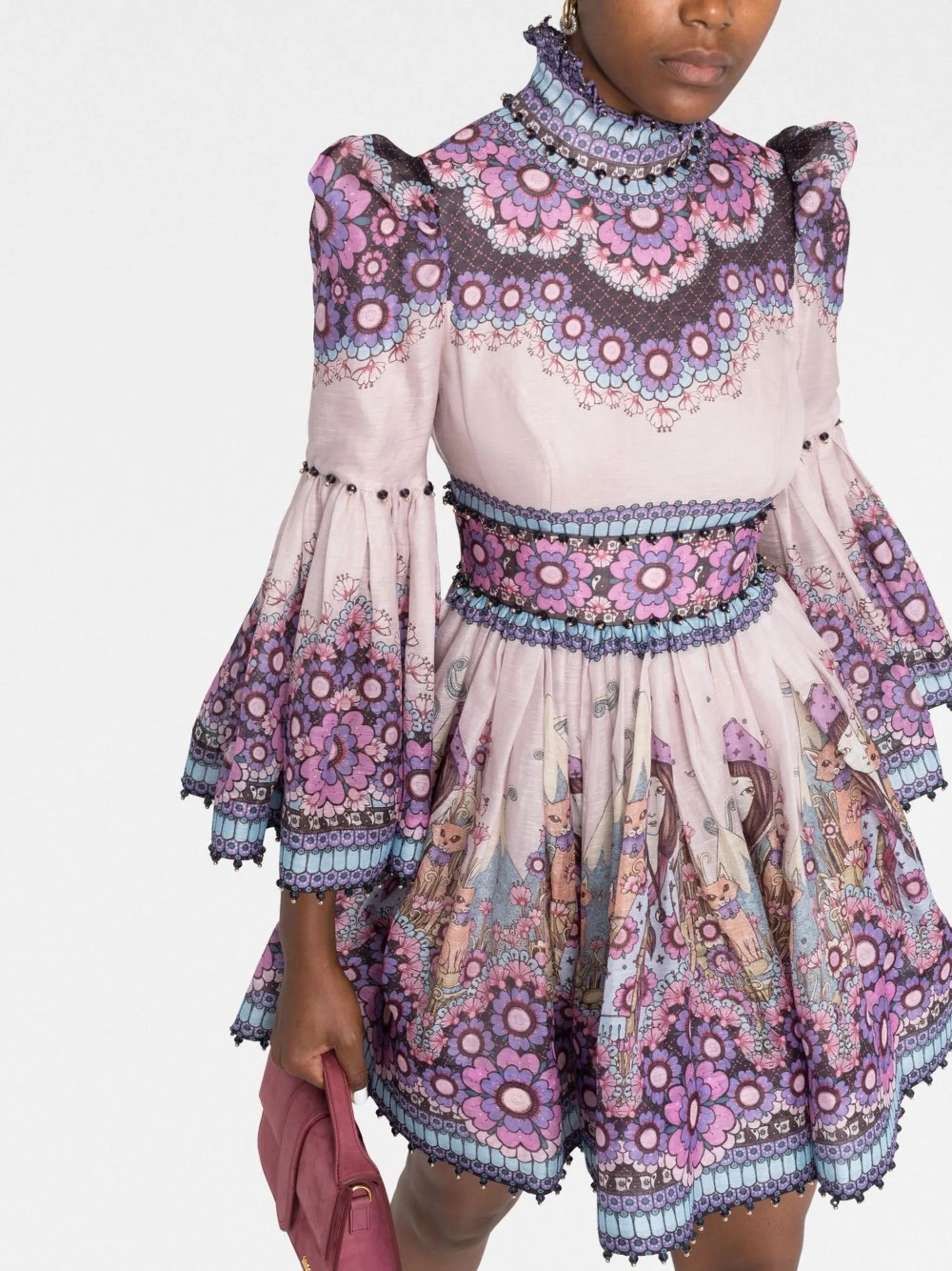 Celestial bell-sleeve minidress