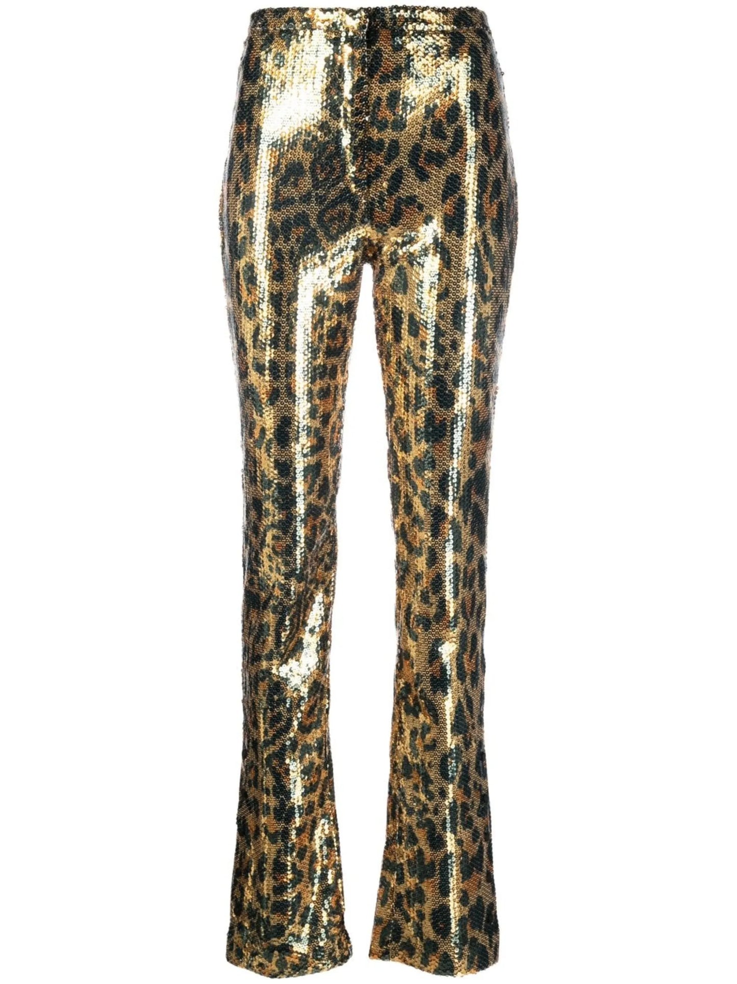 sequin-embellished leopard-print trousers