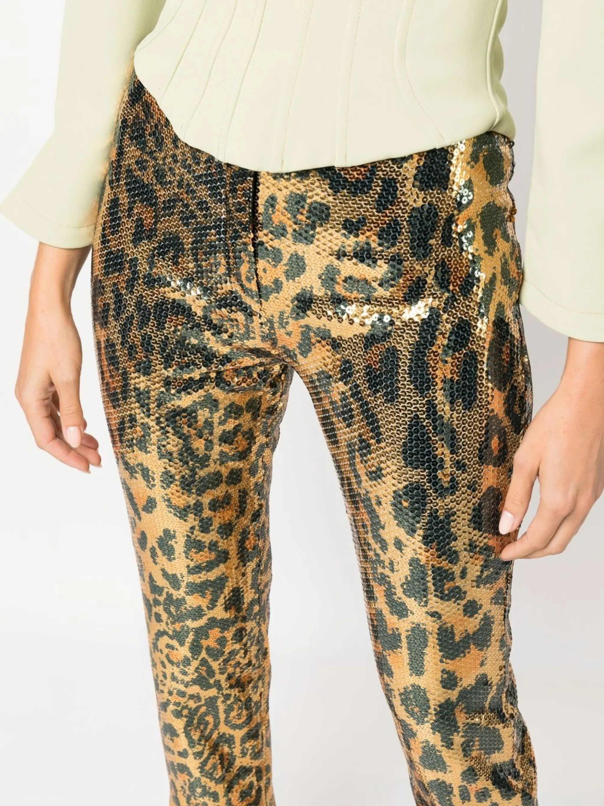 sequin-embellished leopard-print trousers