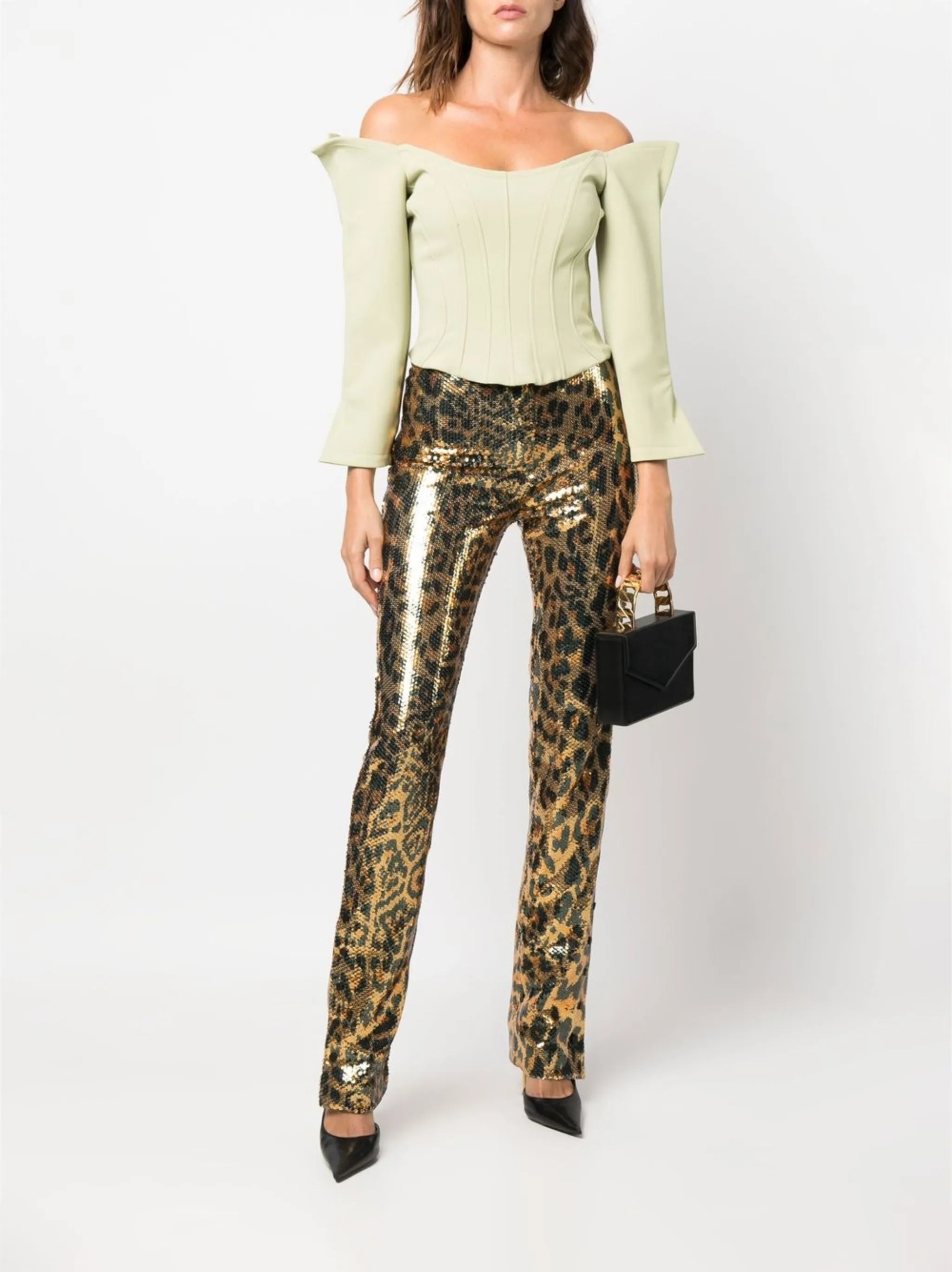 sequin-embellished leopard-print trousers