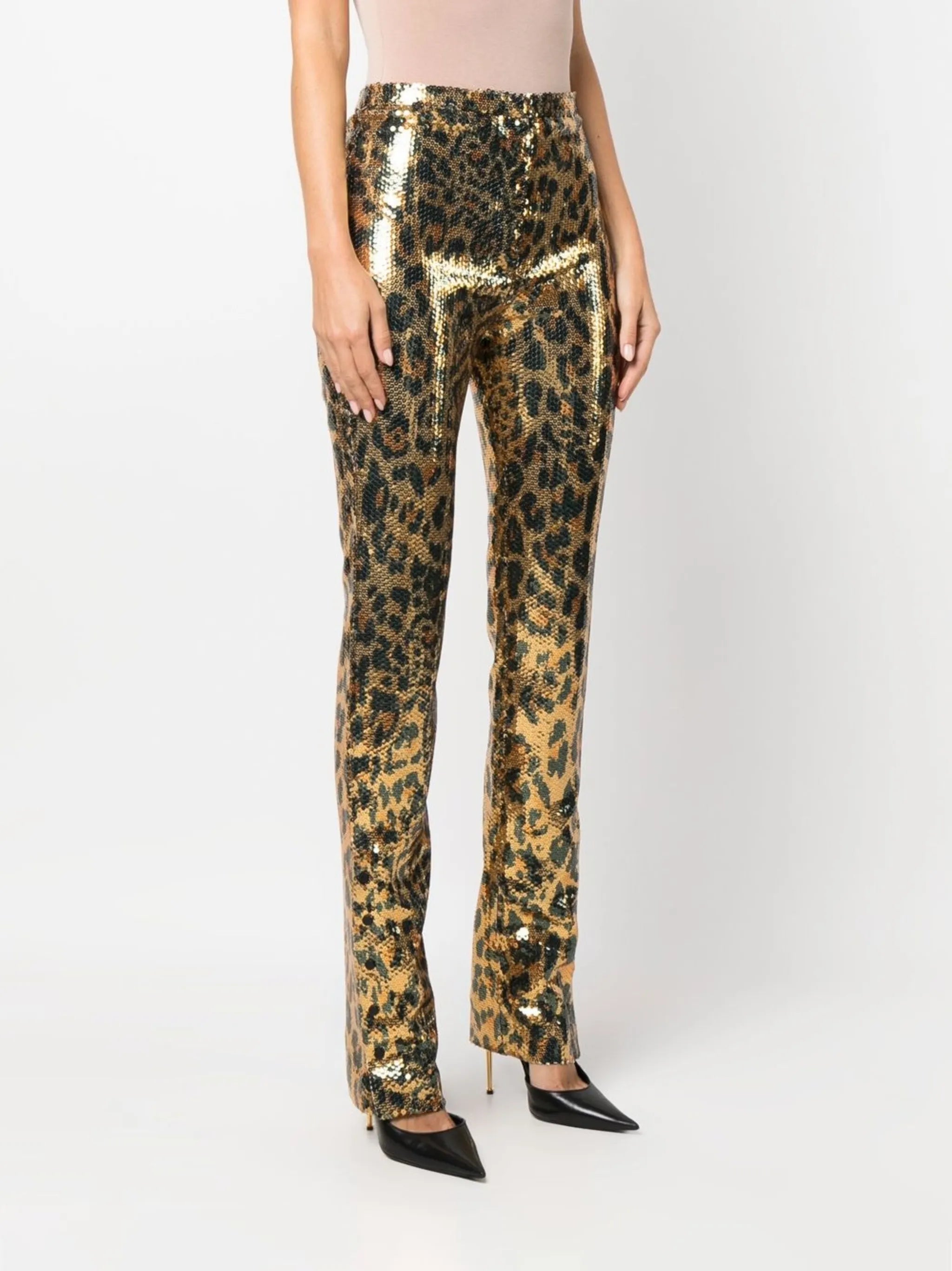 sequin-embellished leopard-print trousers
