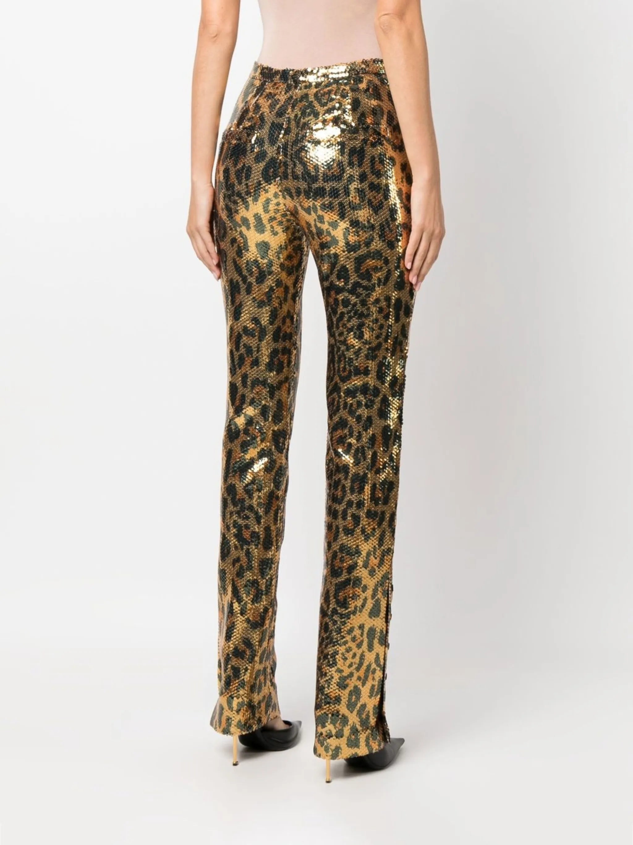 sequin-embellished leopard-print trousers