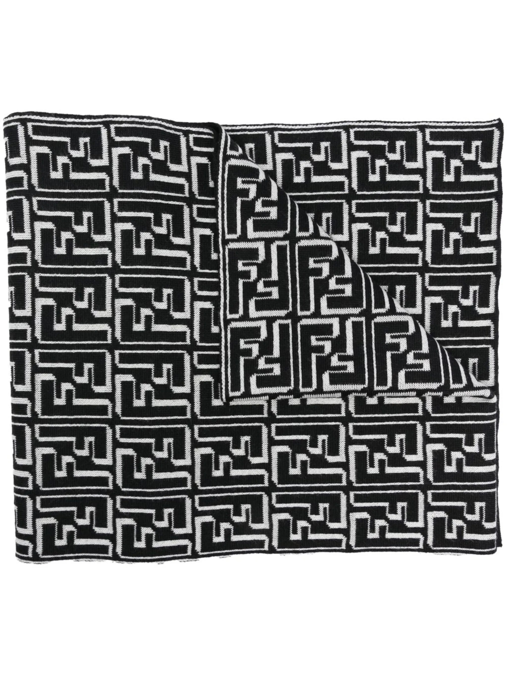 logo-print virgin-wool scarf
