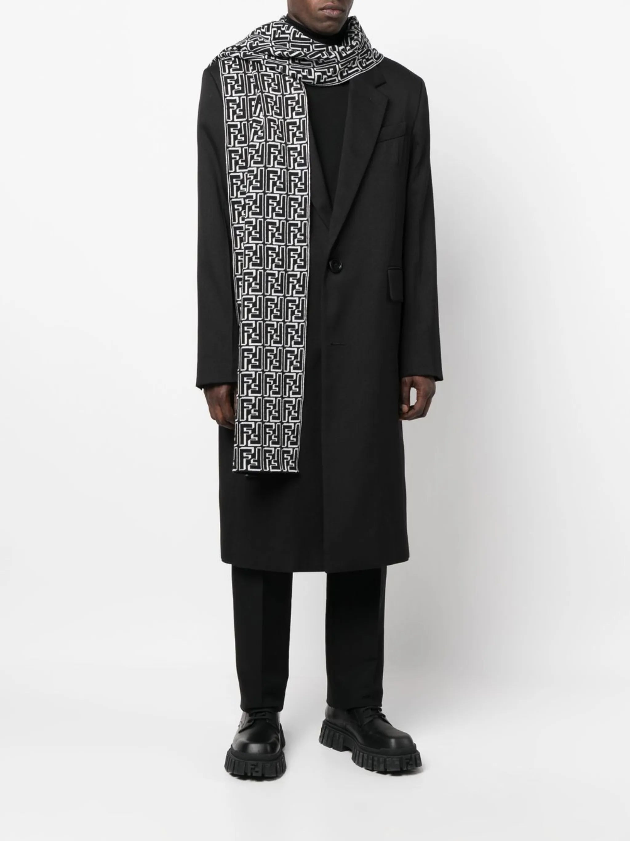 logo-print virgin-wool scarf