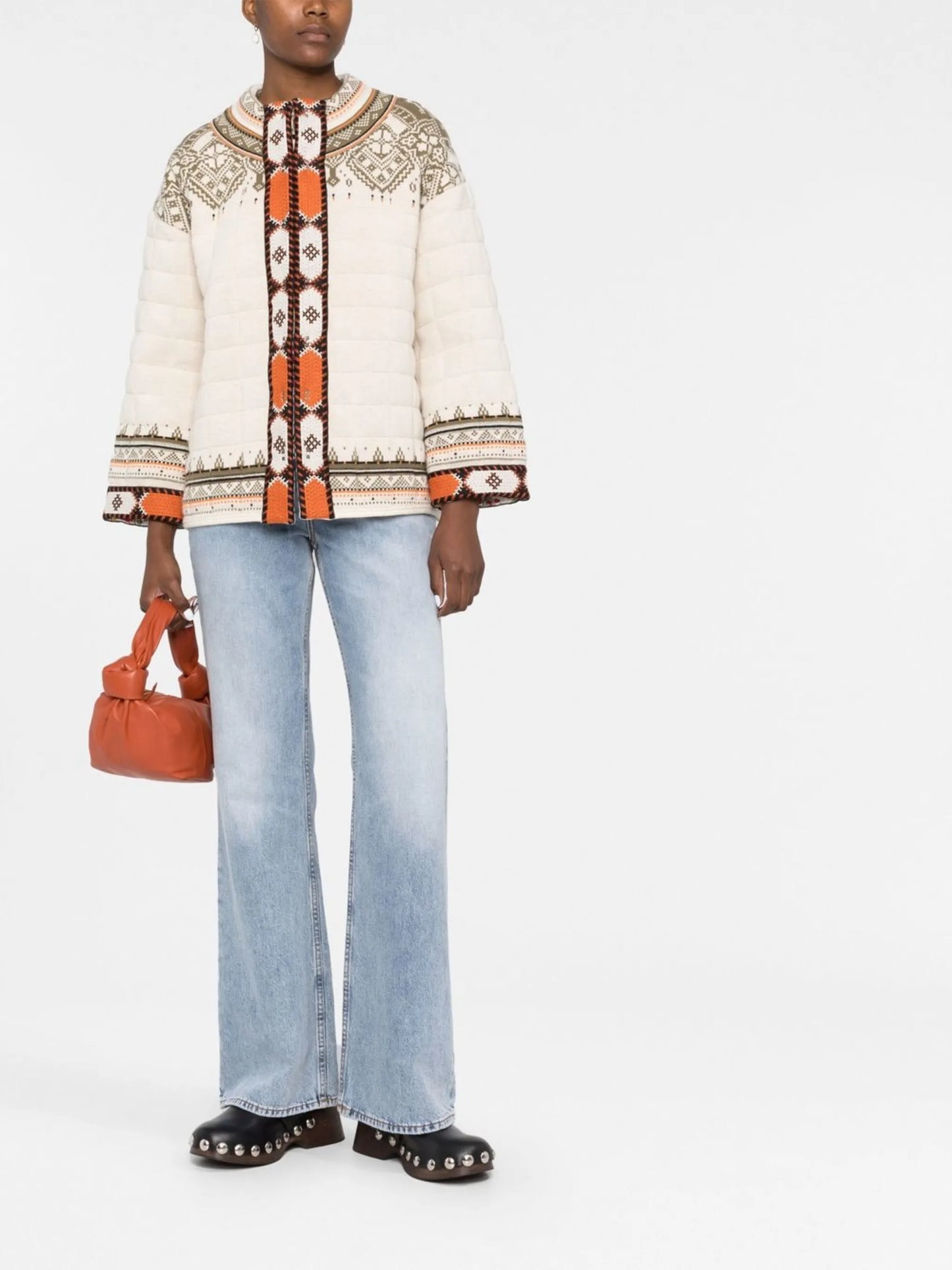 quilted geometric-pattern jacket