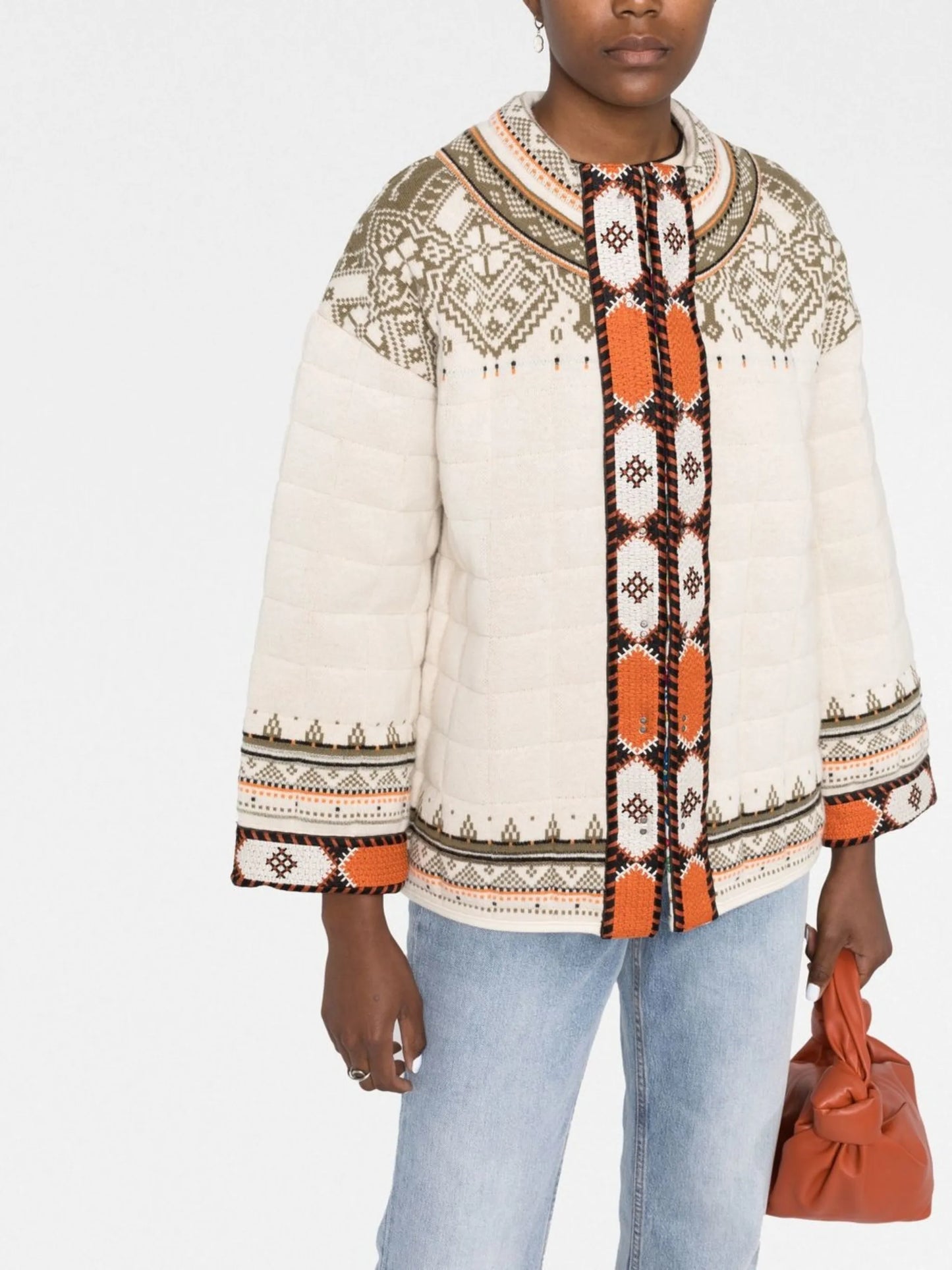 quilted geometric-pattern jacket