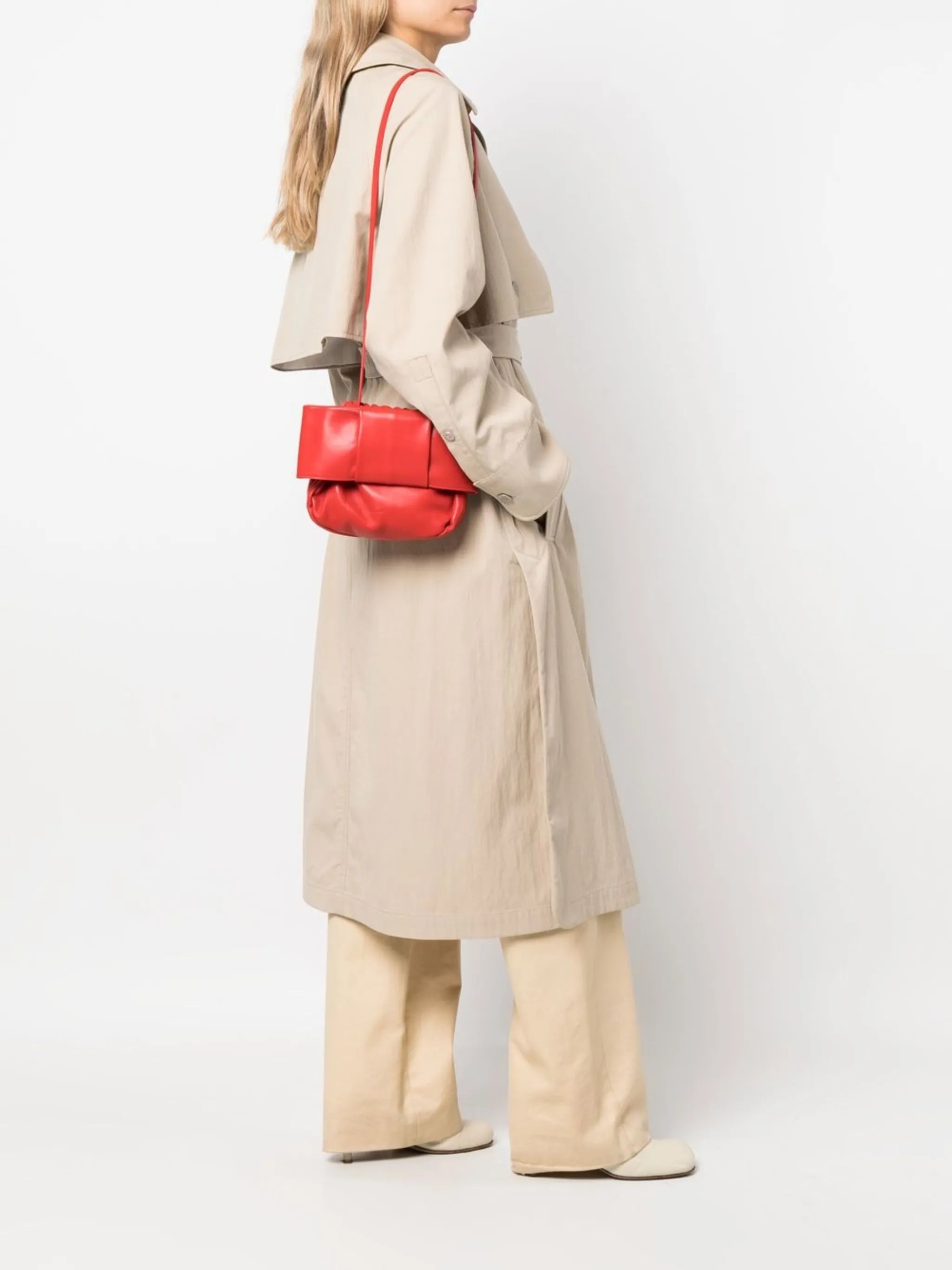 embossed-logo leather shoulder bag