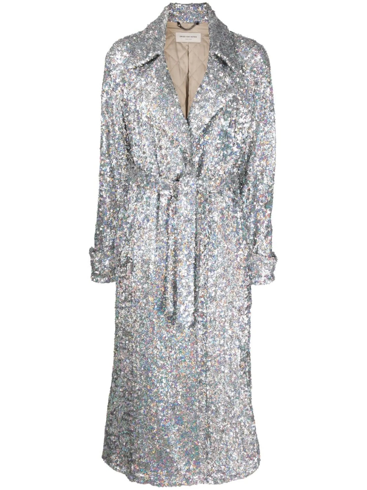 sequin-embellished belted coat