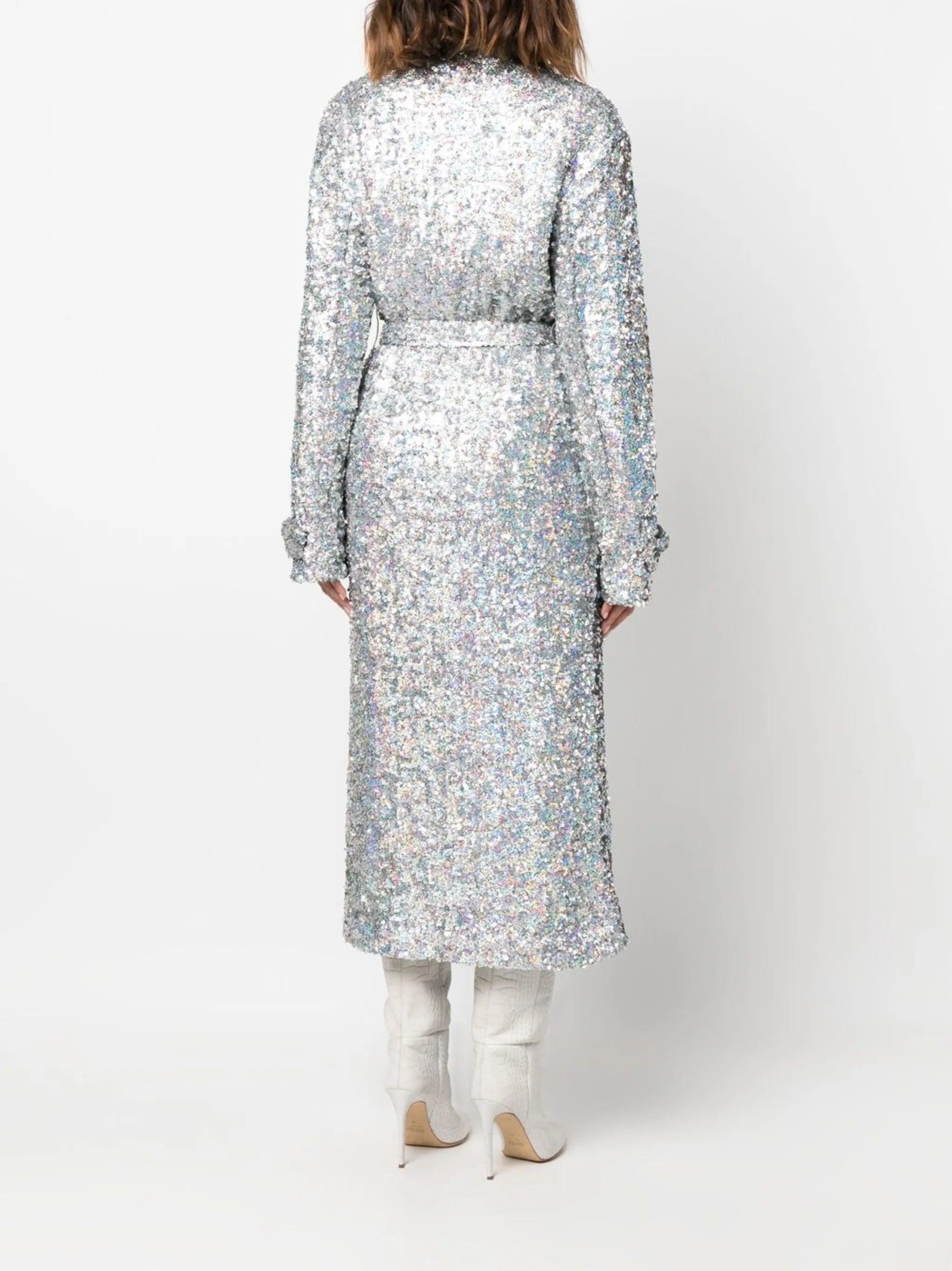 sequin-embellished belted coat
