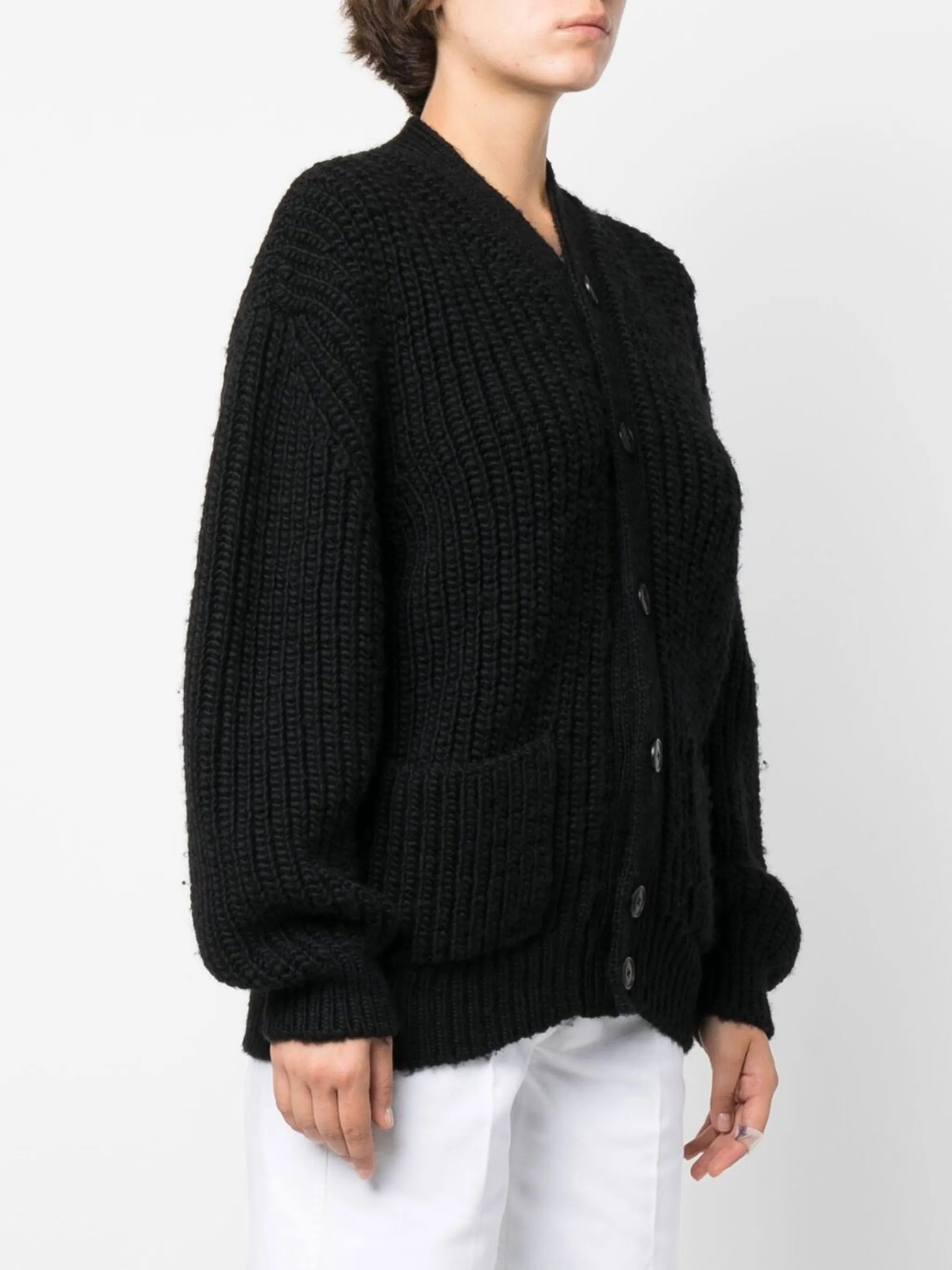 V-neck knitted wool cardigan