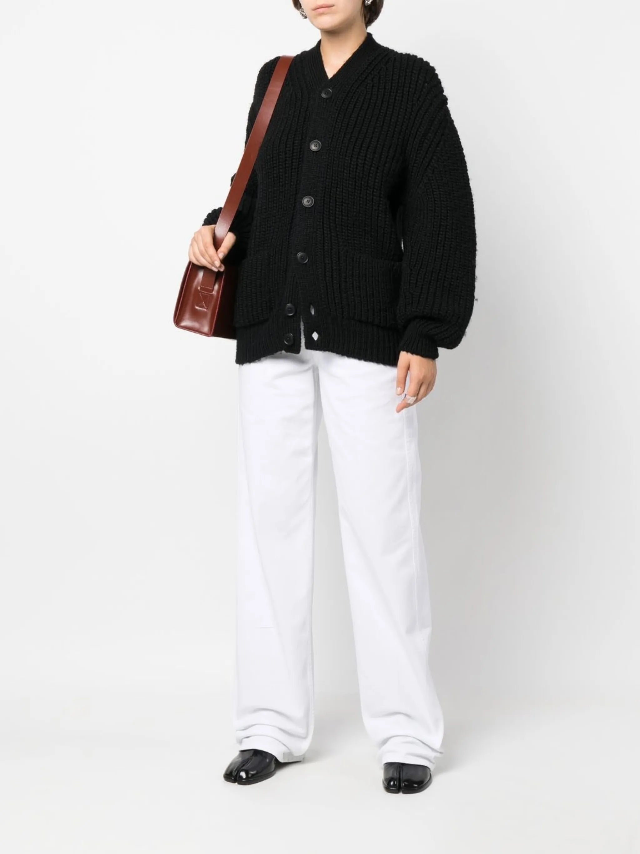 V-neck knitted wool cardigan