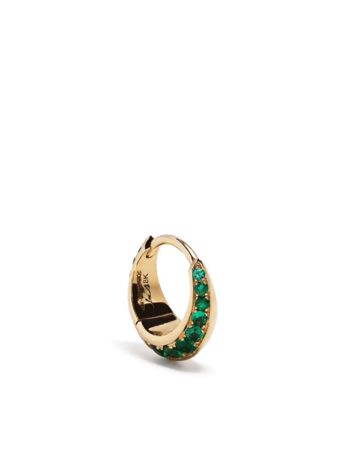 18kt yellow gold Small Crescent emerald hoop earring