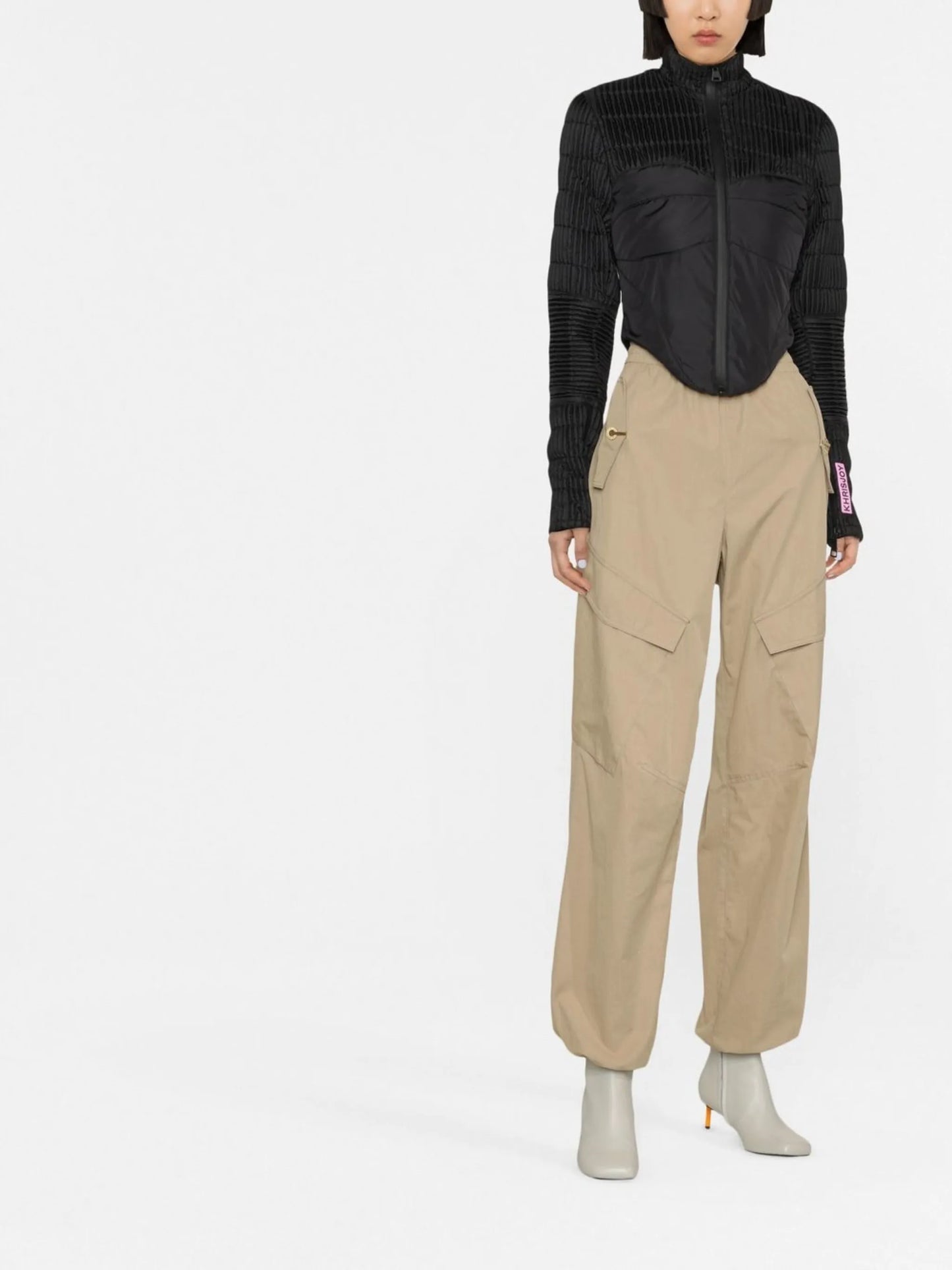 quilted cropped zip-up ski jacket
