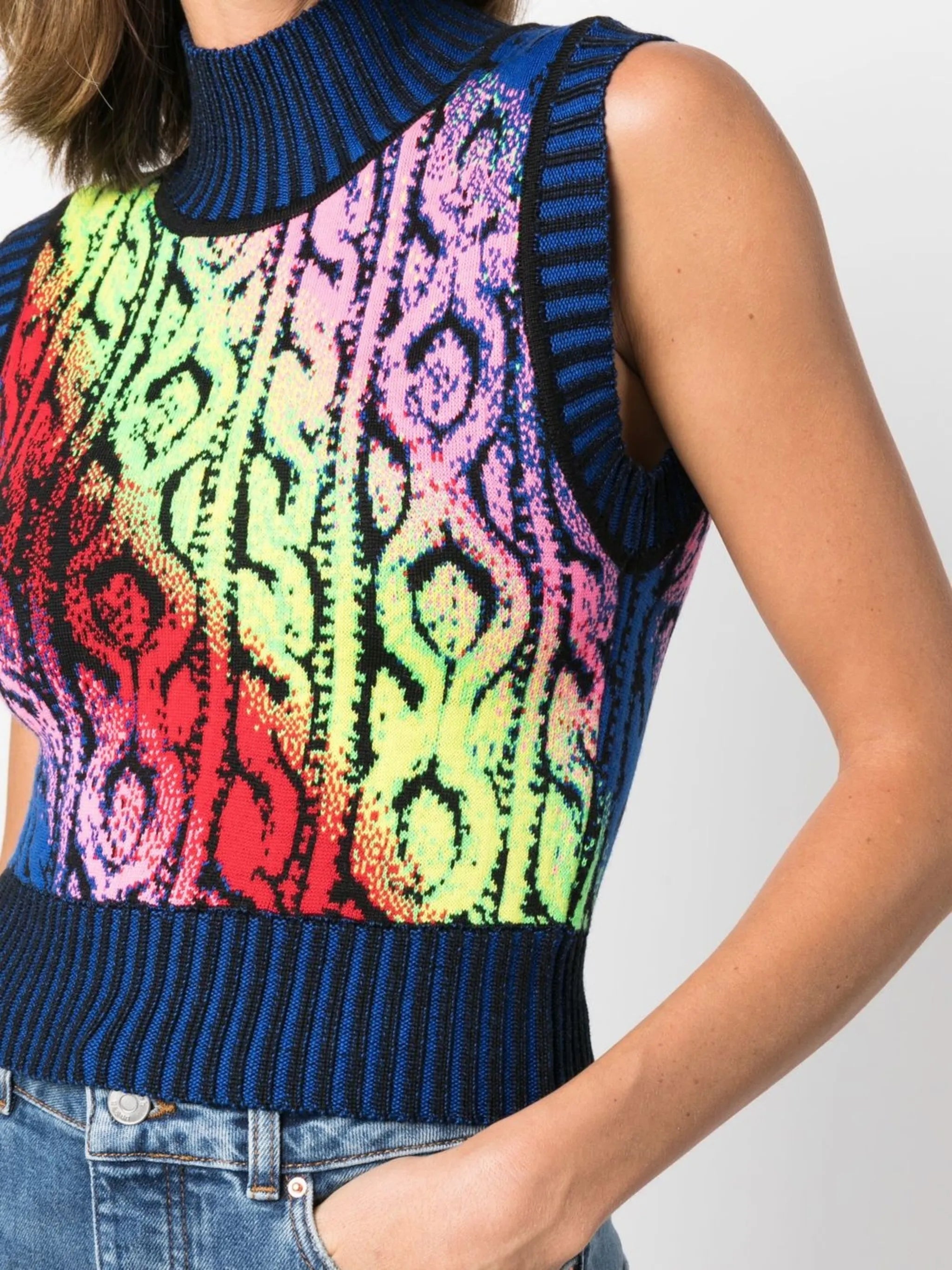 cable knit trompe l'oeil jacquard vest