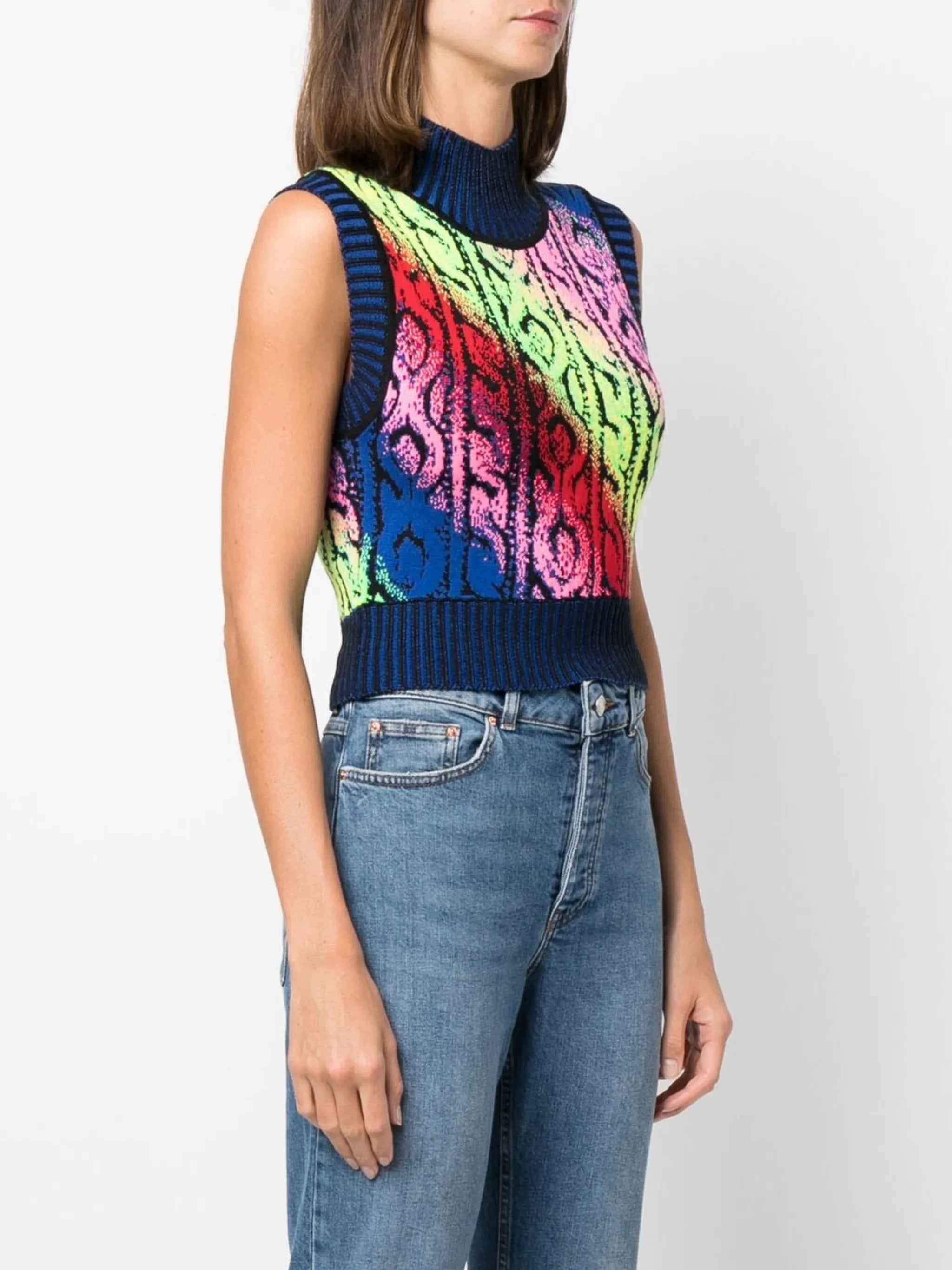 cable knit trompe l'oeil jacquard vest