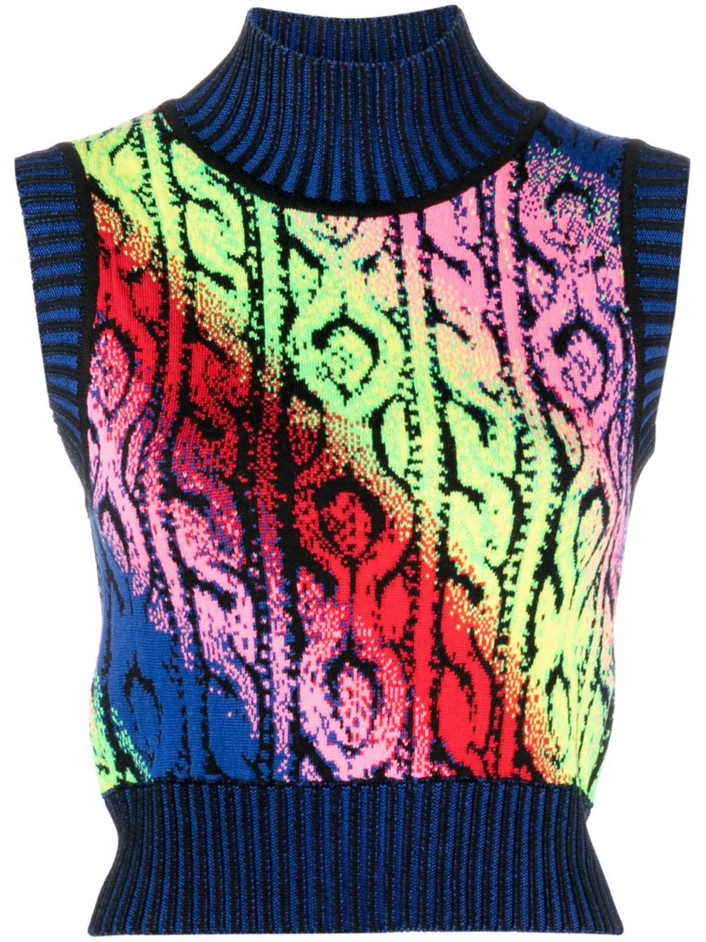 cable knit trompe l'oeil jacquard vest