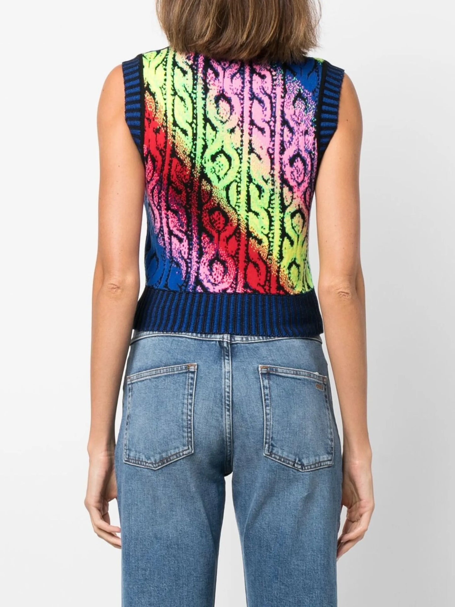 cable knit trompe l'oeil jacquard vest