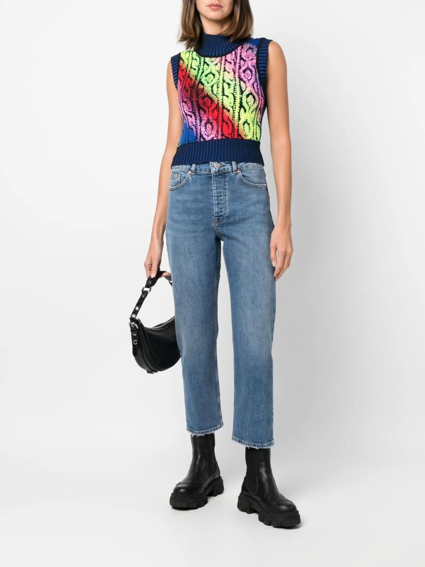 cable knit trompe l'oeil jacquard vest
