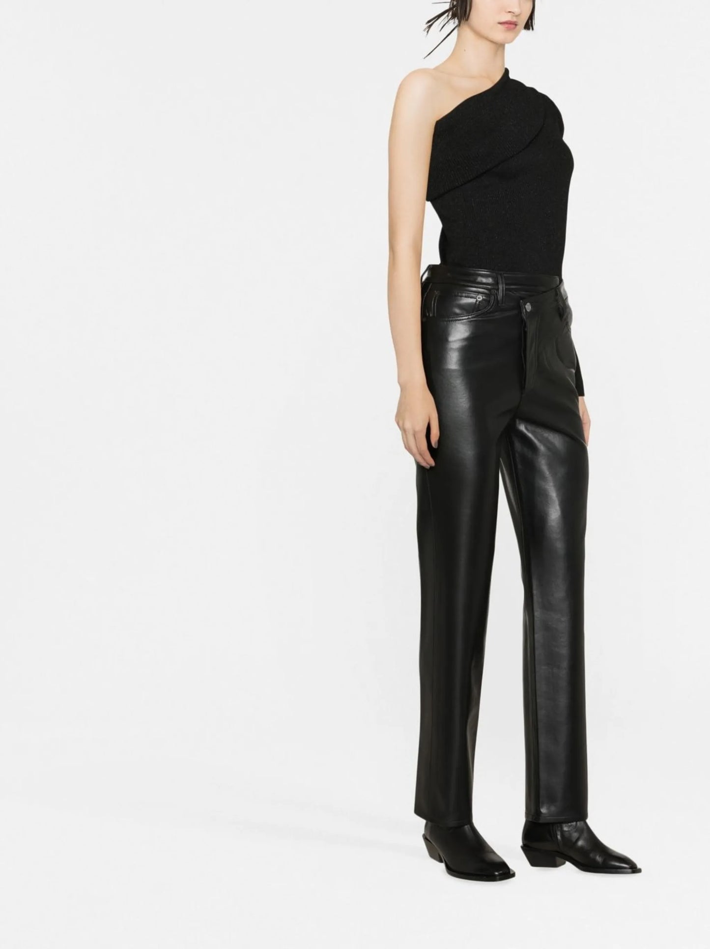 asymmetric recycled leather-blend trousers