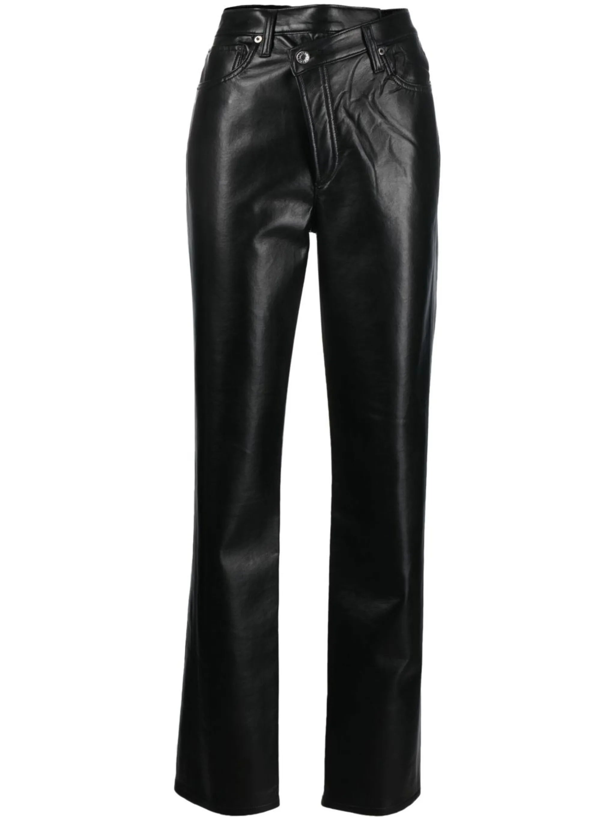 asymmetric recycled leather-blend trousers