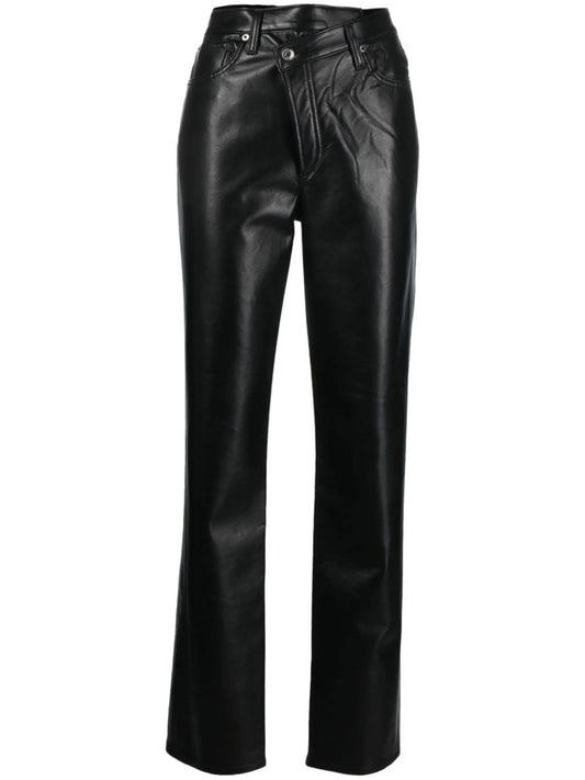 asymmetric recycled leather-blend trousers
