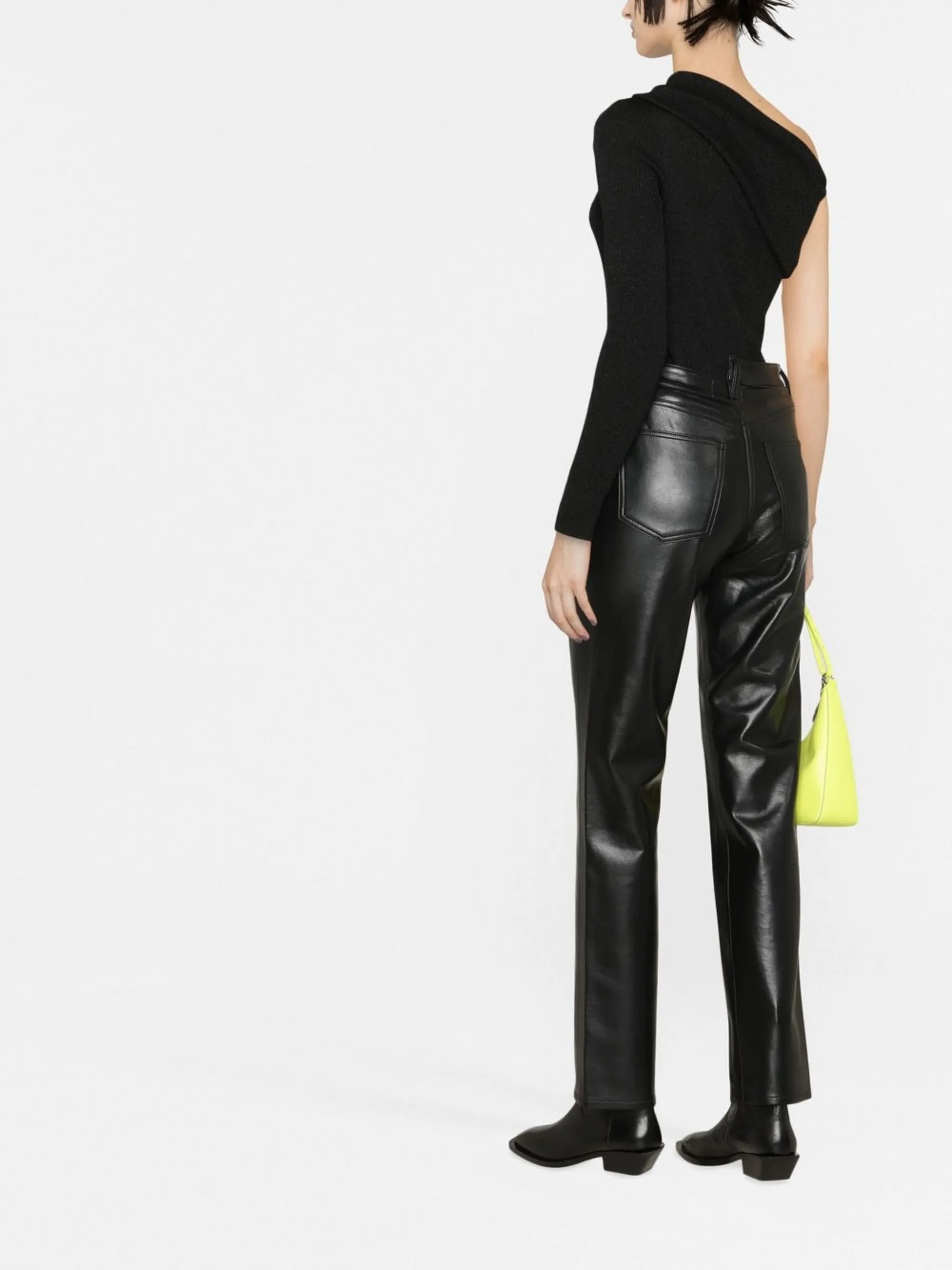 asymmetric recycled leather-blend trousers
