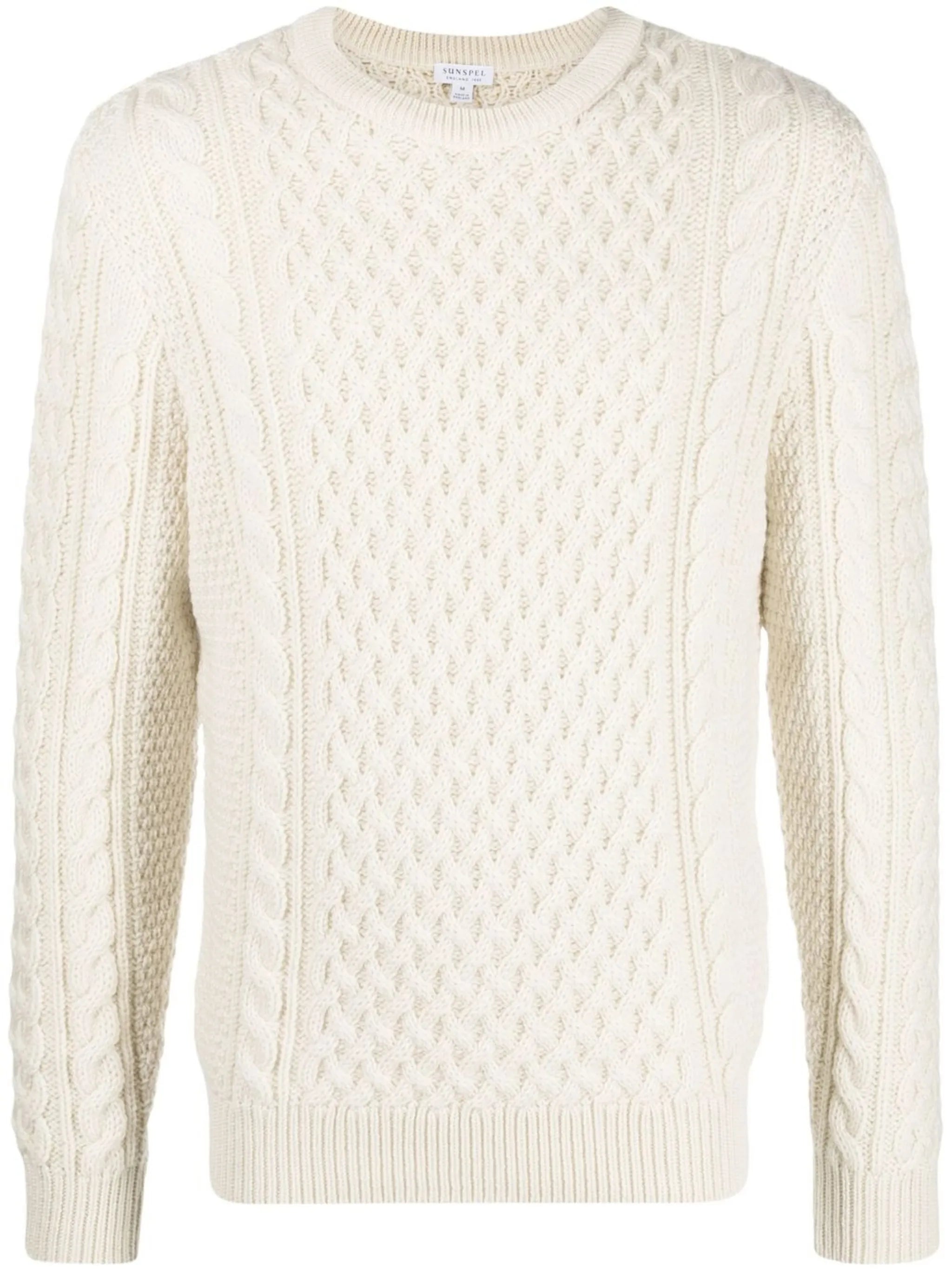Aran-knit crew-neck jumper