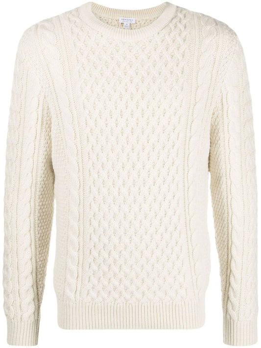 Aran-knit crew-neck jumper