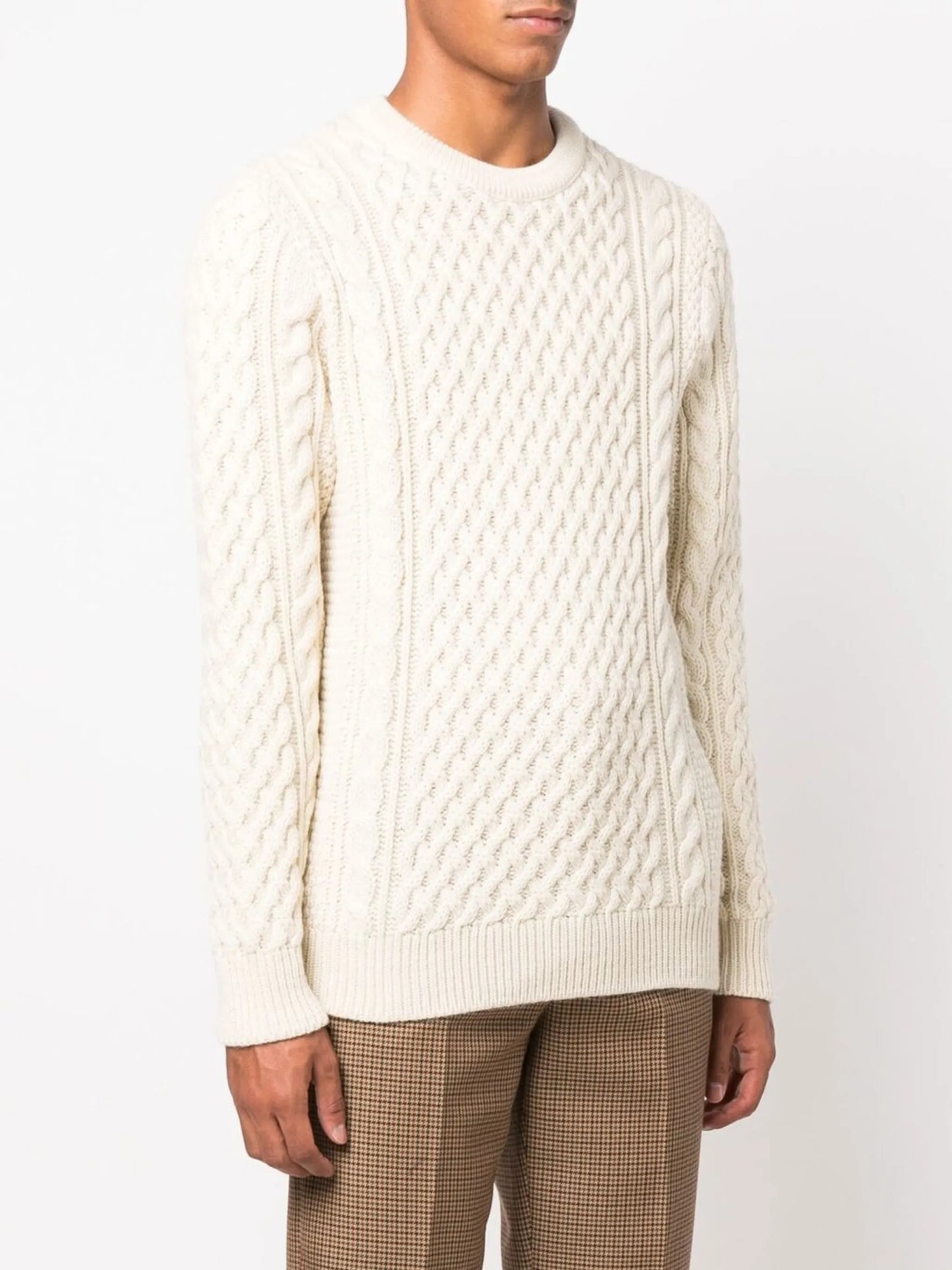 Aran-knit crew-neck jumper