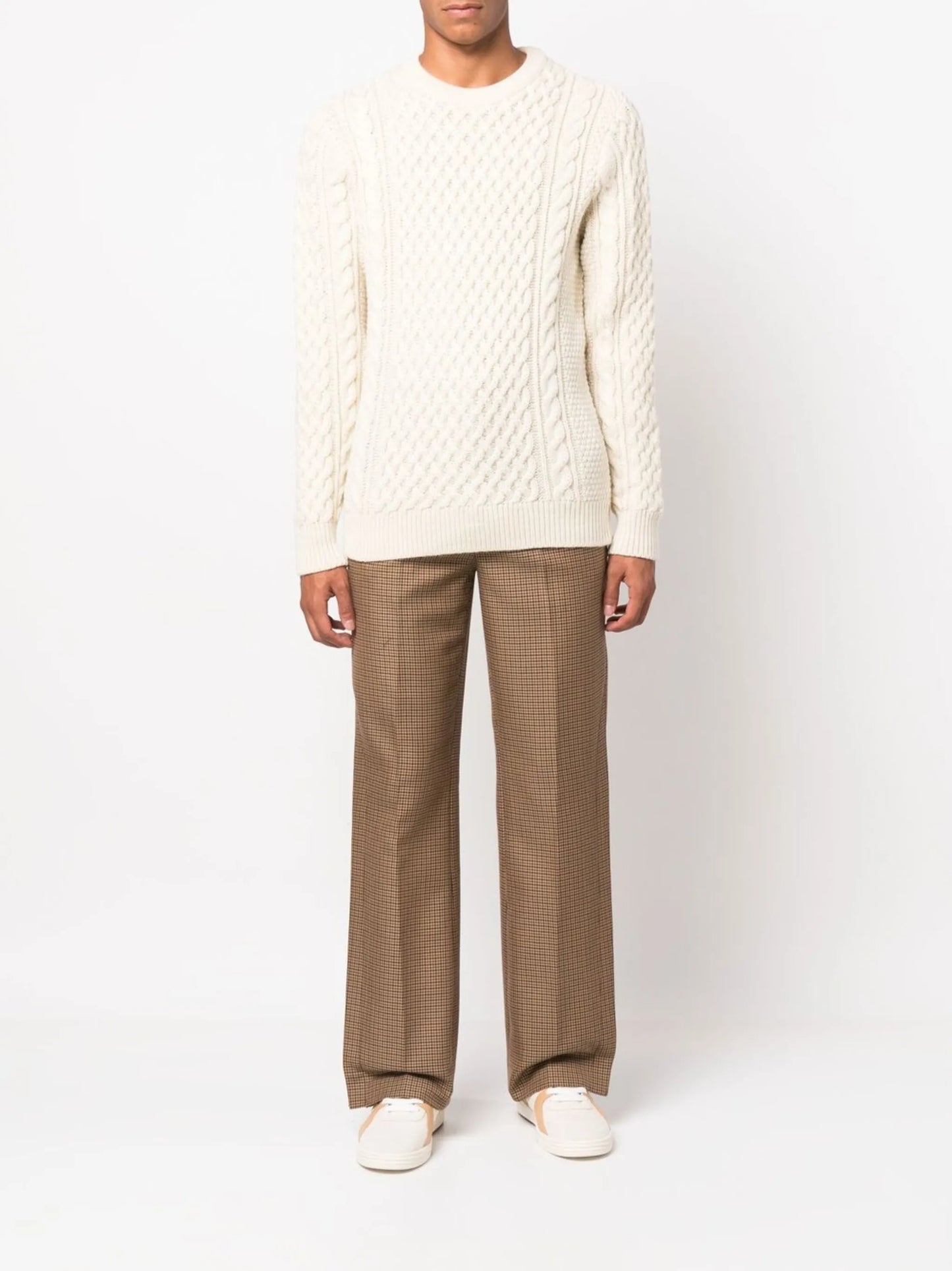 Aran-knit crew-neck jumper