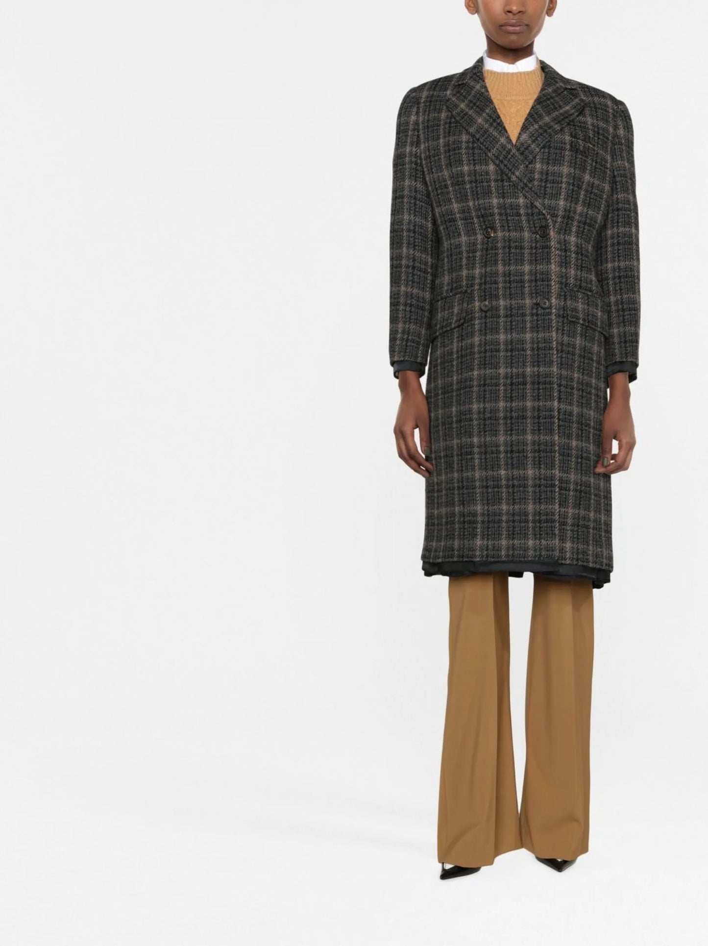 double-breasted plaid coat